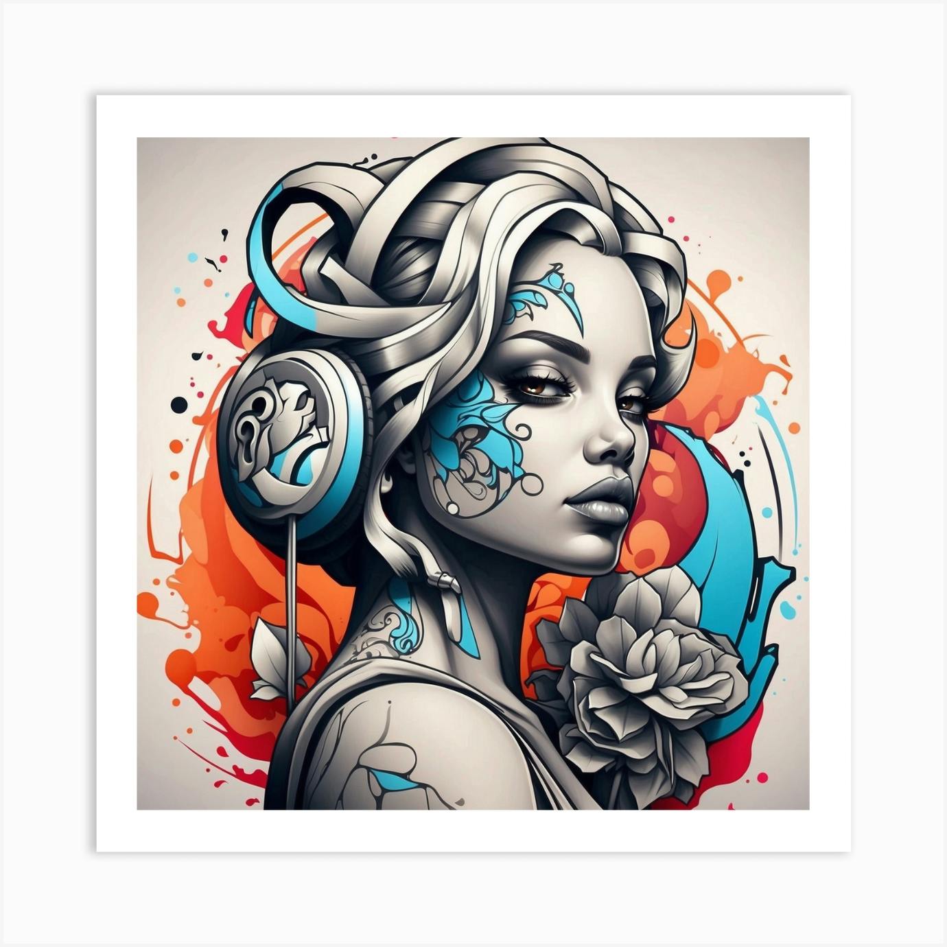 アート・デザイン・音楽 CONCEPTUAL PEOPLE PHOTOGRAPHY2 Tattooed Girl With Headphones Art Print by MOSTAFA YASSER - Fy