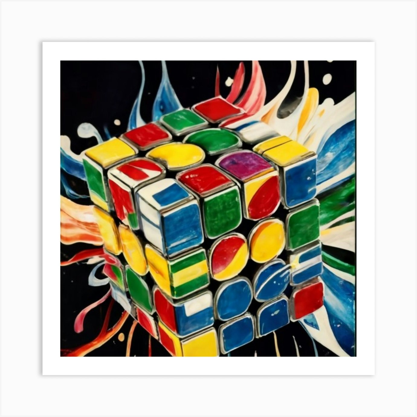 Colorful Rubiks Cube Dripping Paint Art Print by Hasnany 33 - Fy