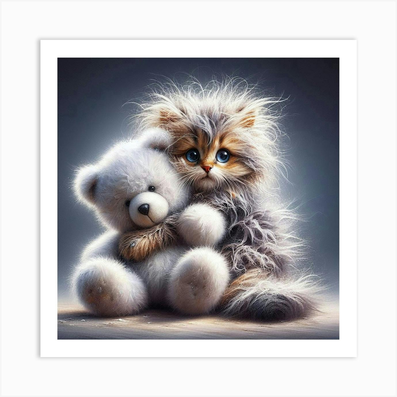 Teddy Bear And Kitten 1 Art Print