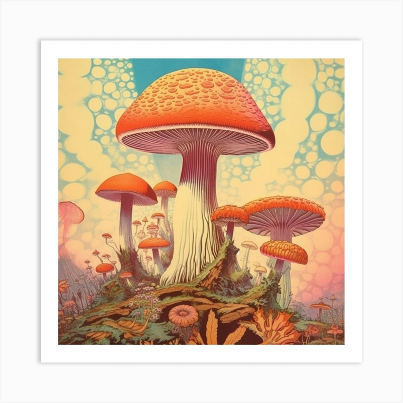 Psychedellic Mushroom Square 3 Art Print by Enchanted Prints - Fy