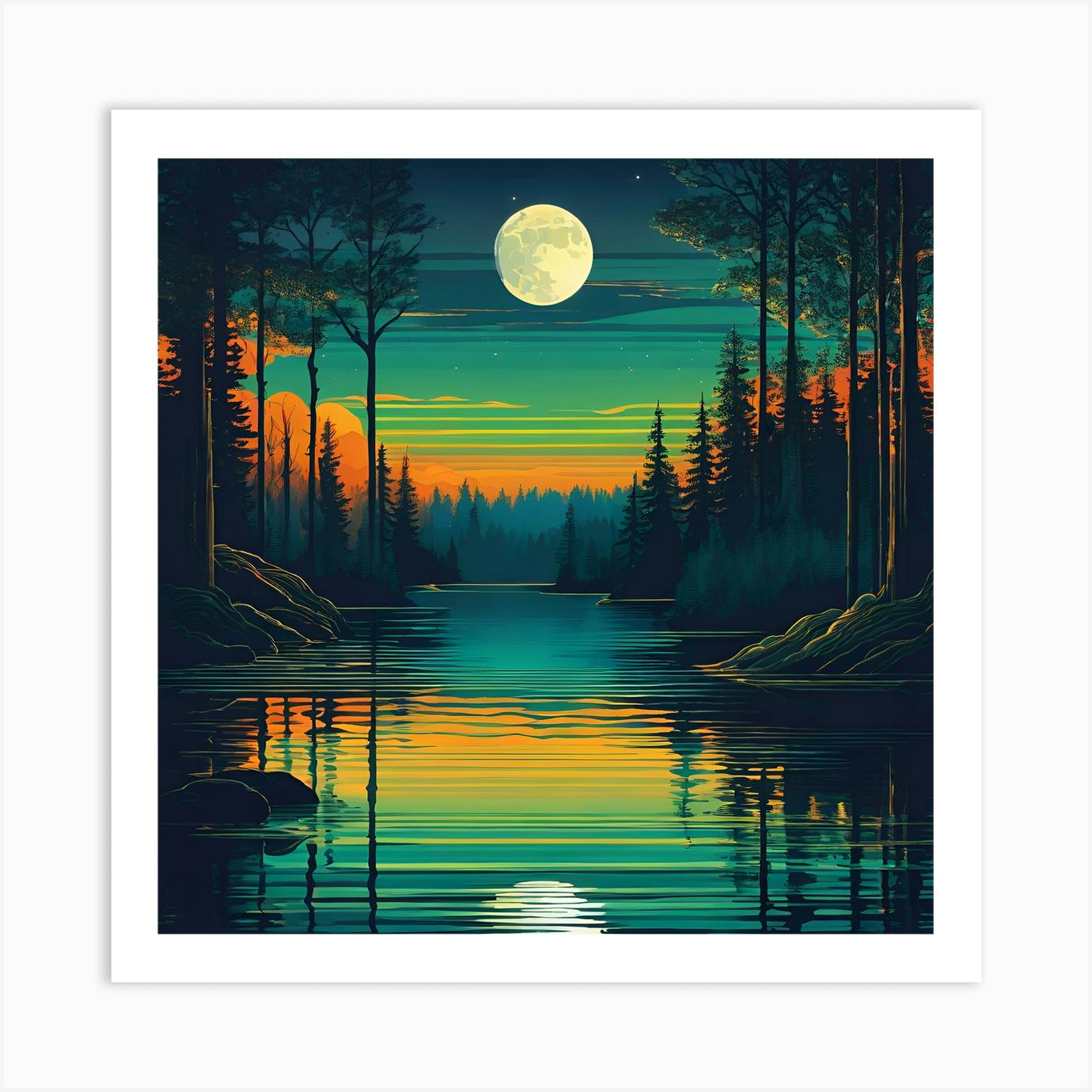 Full Moon In The Forest Art Print by Best Wart - Fy