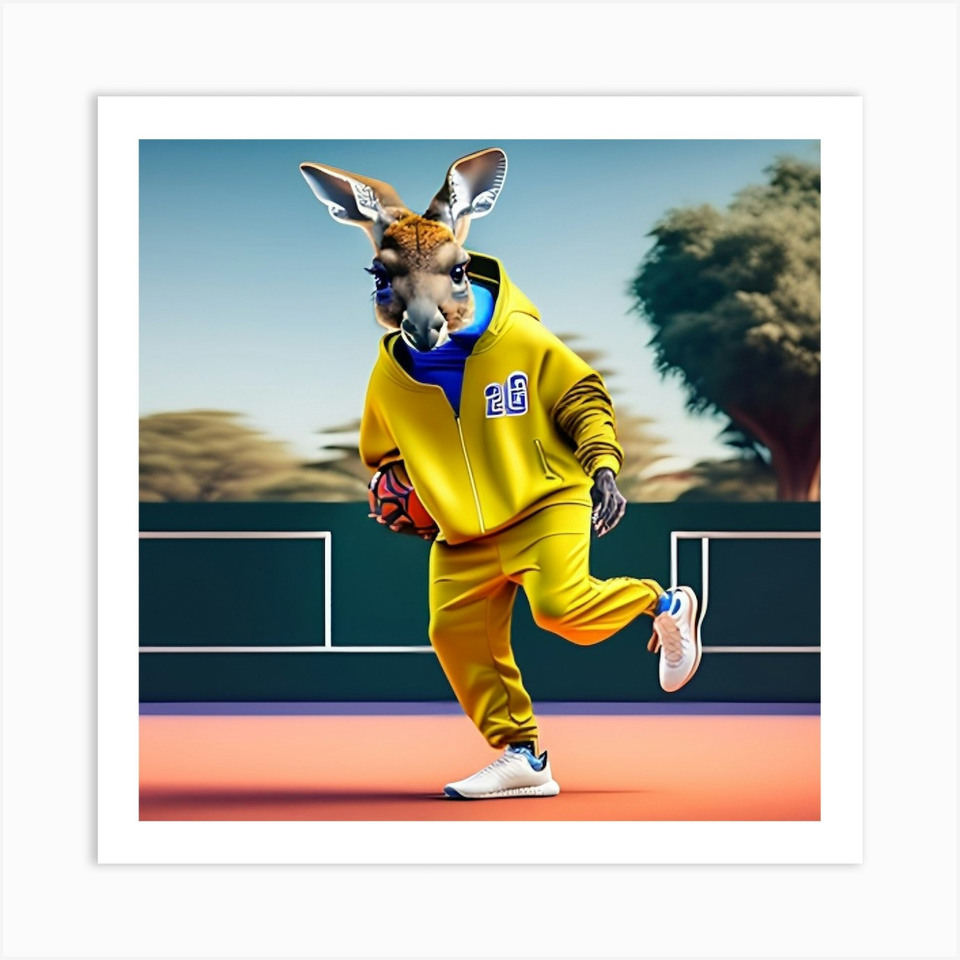 Kangaroo In A Tennis Court Art Print by Pinpin Fy