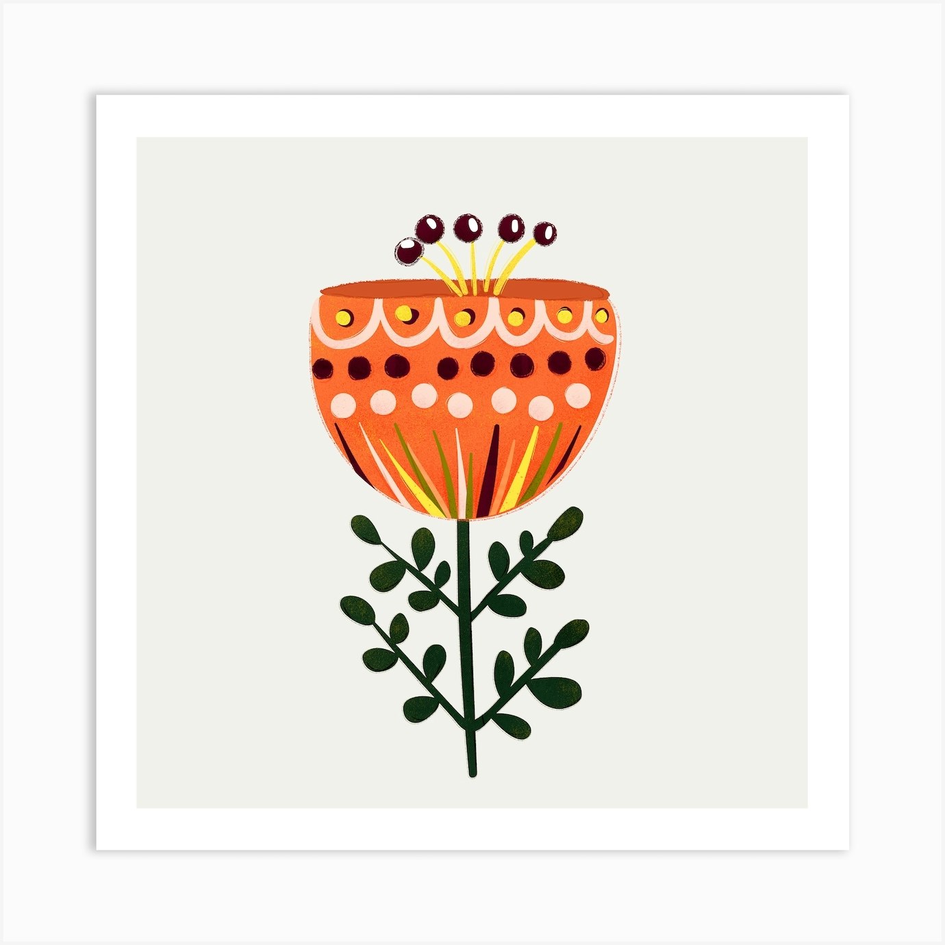 Orange Floral Square Art Print by showmemars - Fy