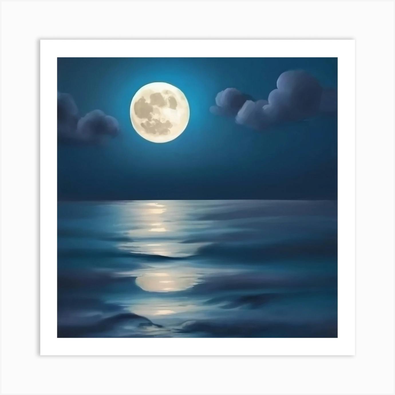 Sea Canvas Wall Art Blue Clear Ocean Seascape Giclee Artwork Full top Moon in Cloud