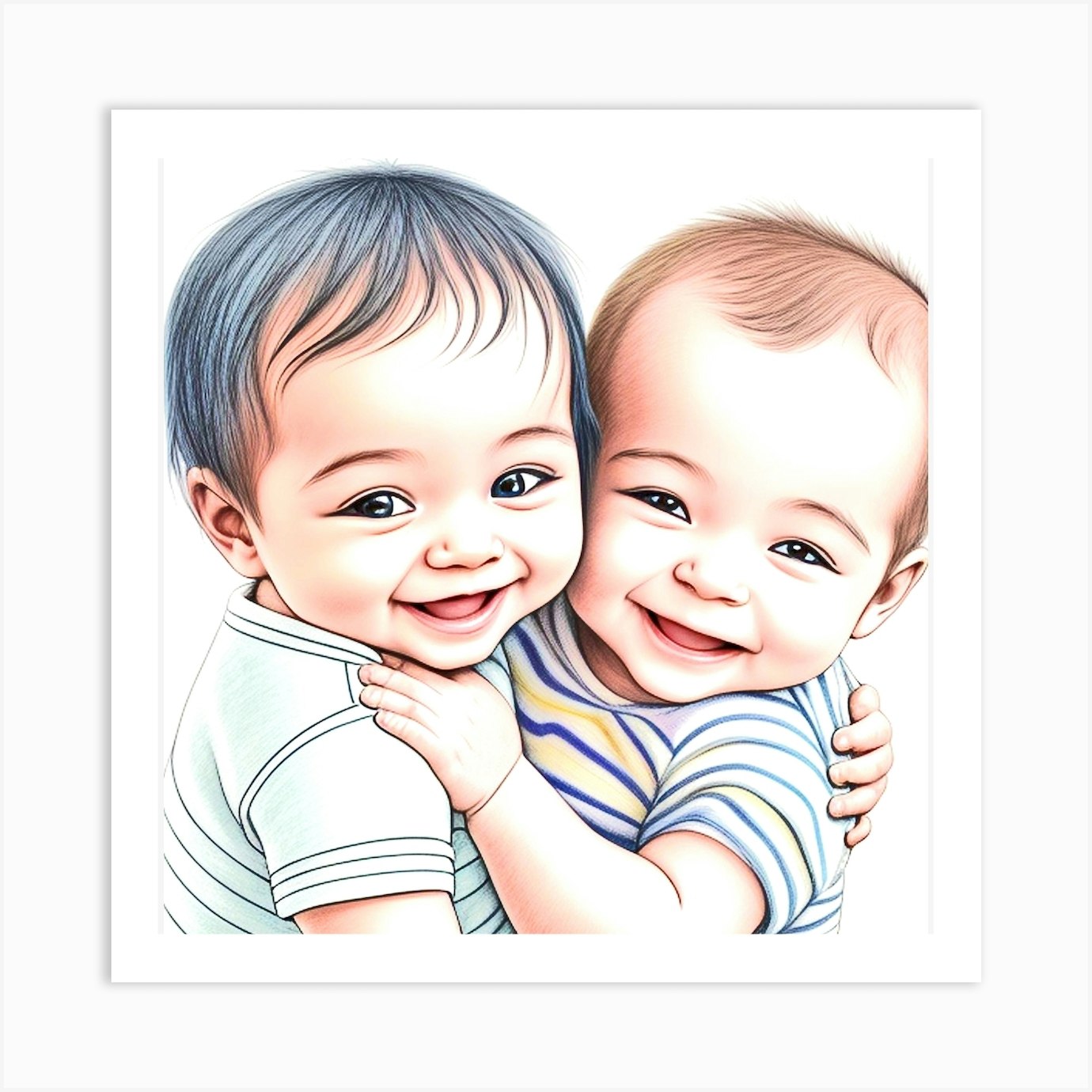 Two Baby Boys Hugging Art Print by MdsArts - Fy