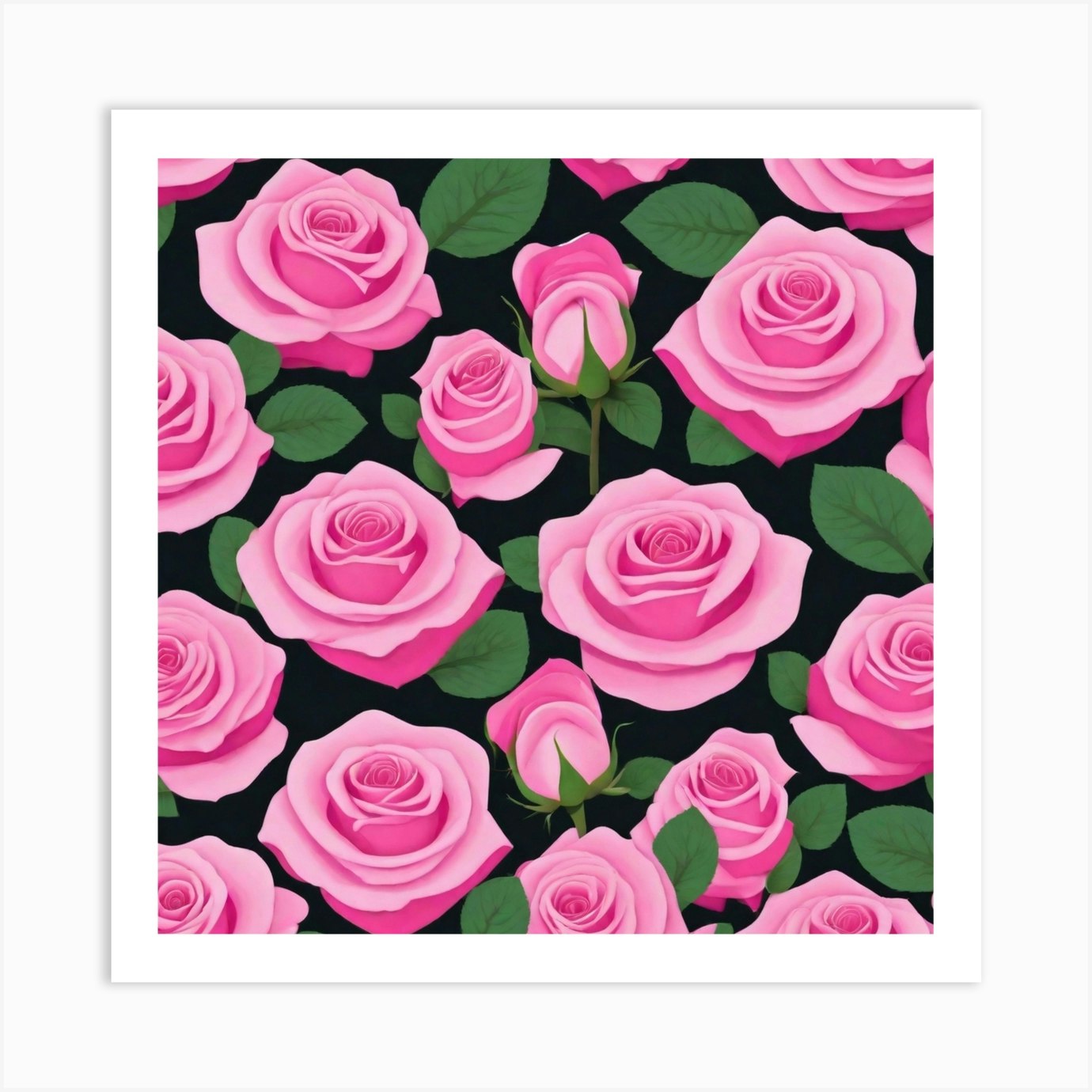Pink Roses On Black Background Art Print by Pat4U Fy