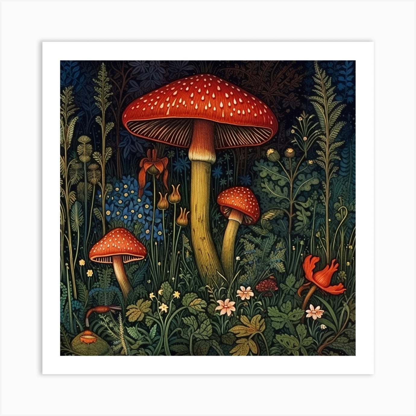 Dark Forest Mushroom Art Print Art Print by Zenaria Arts - Fy