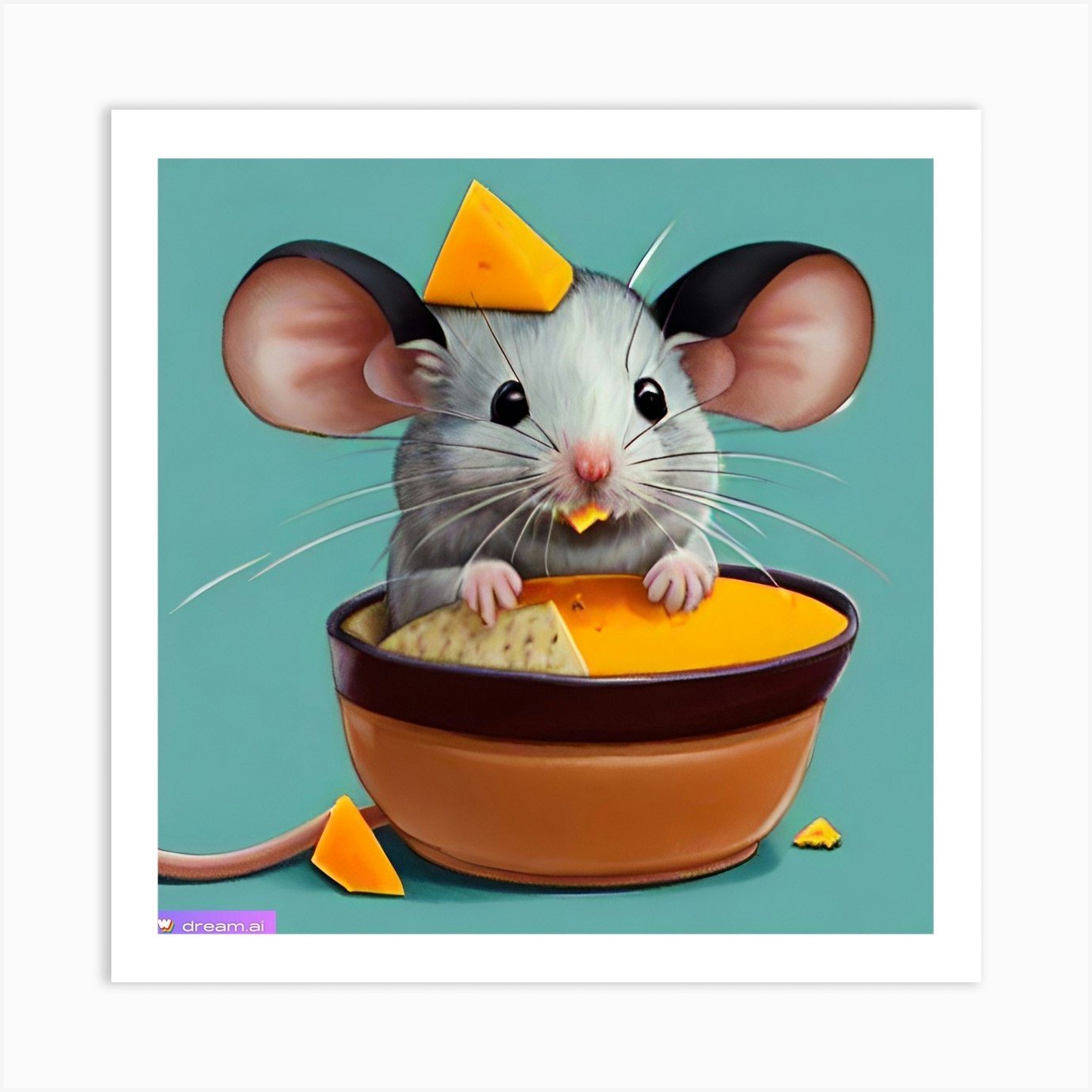 Pop Art Print Mouse With Cheese Wedge On Head Goes For Cheese Dip Art Print by Jen Ladka Fy