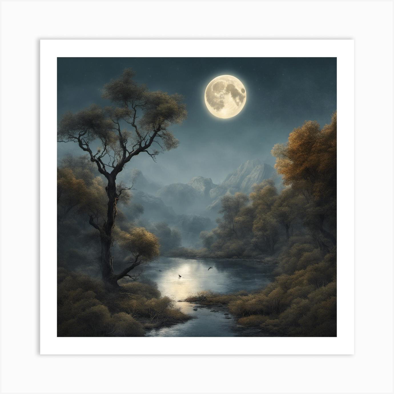 芸術写真 Nature Photograph Full Moon Art Print The Shift PRINT - Full Super Moon Art Photo, Surreal Tree