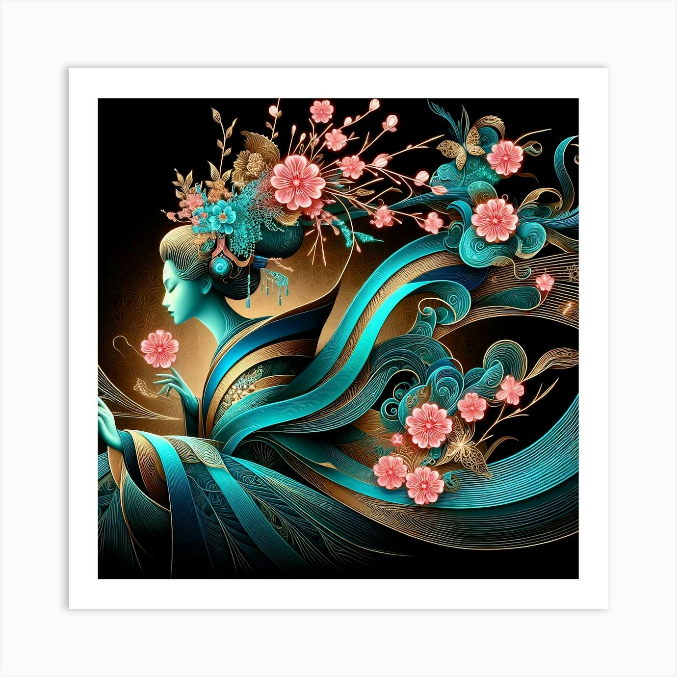 Japan Traditional Geisha Illustration By Ad 124 Art Print by