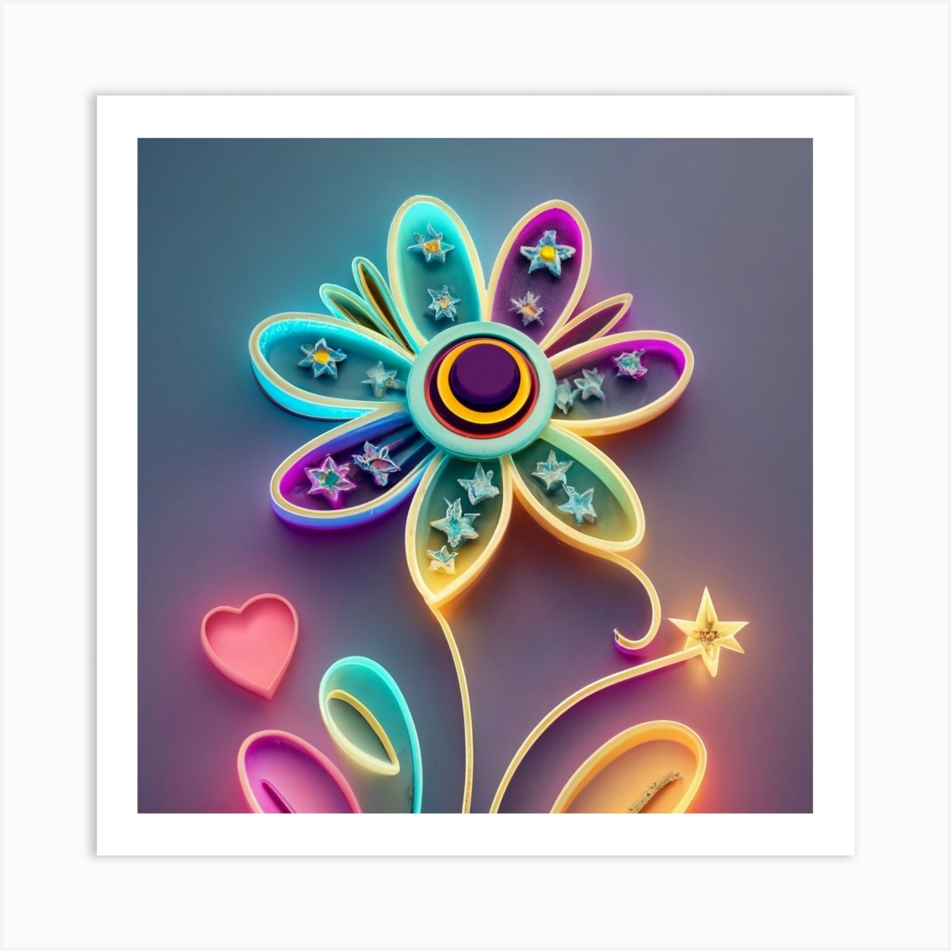 Neon Flower Art Print By Balram Giri - Fy