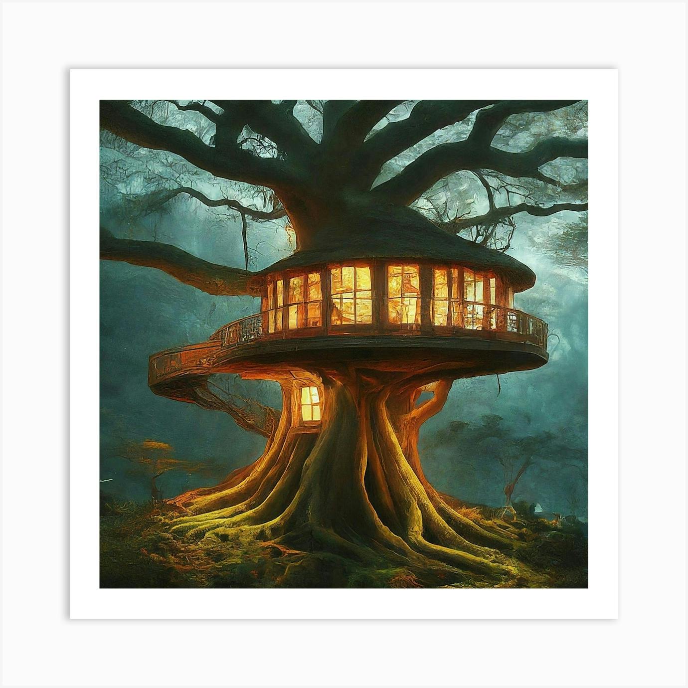 アクリル絵画　“Tree House” Tree House Art Print by SKR's - Fy