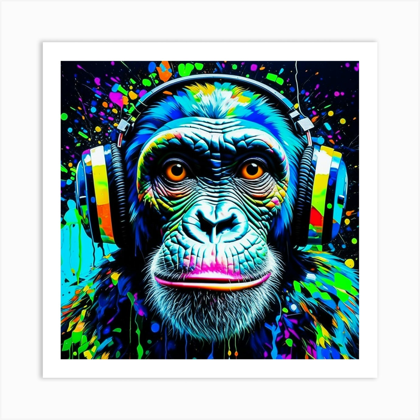 Chimp With Headphones Art Print by designedbyjosh - Fy