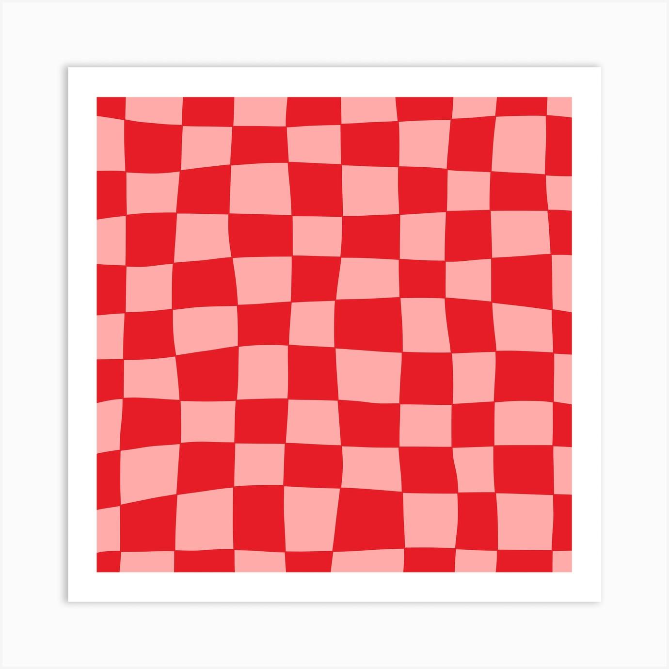 Hand Drawn Checkerboard Pattern red pink Art Print