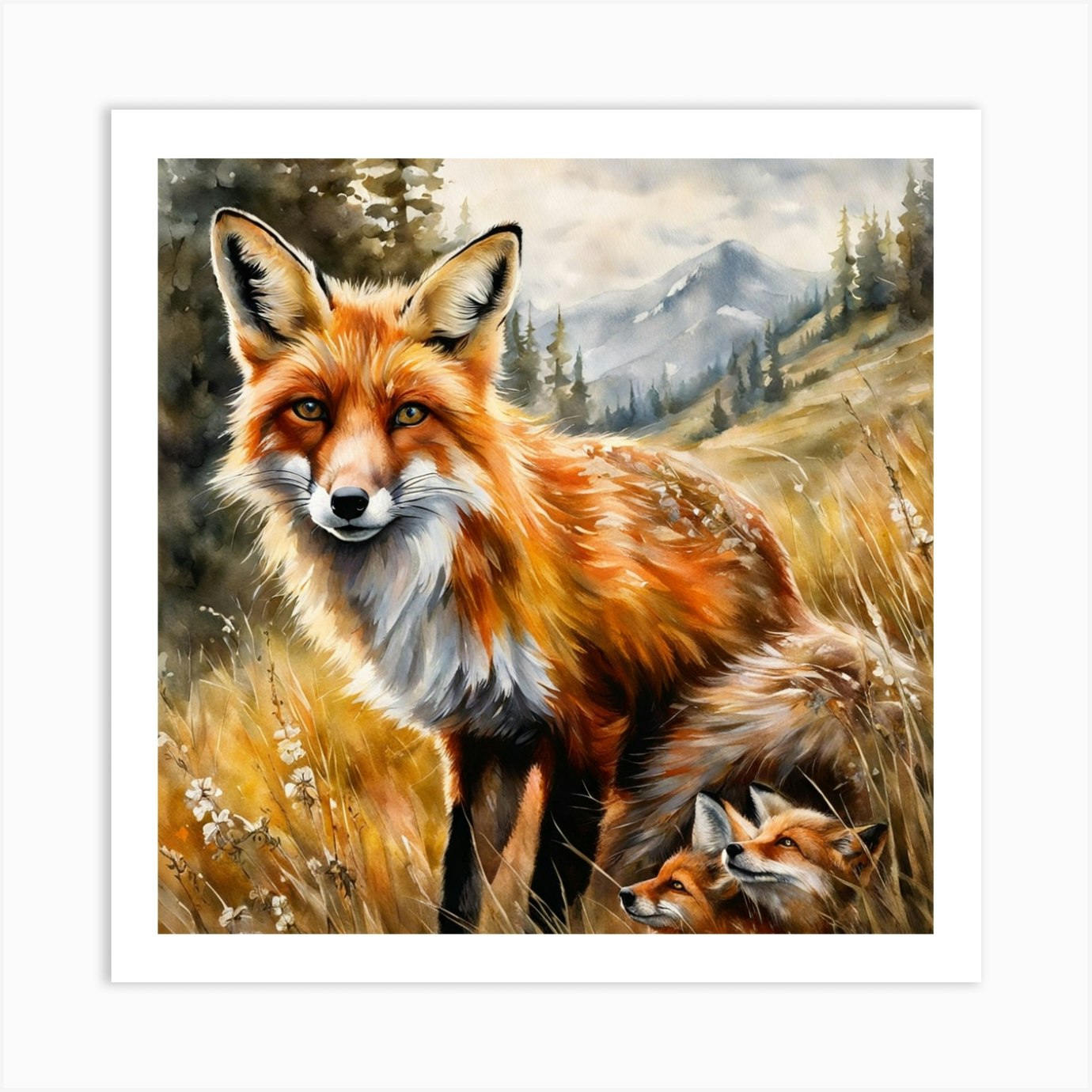 Cute Fox Portrait Painting (1) Art Print By 1xmerch - Fy