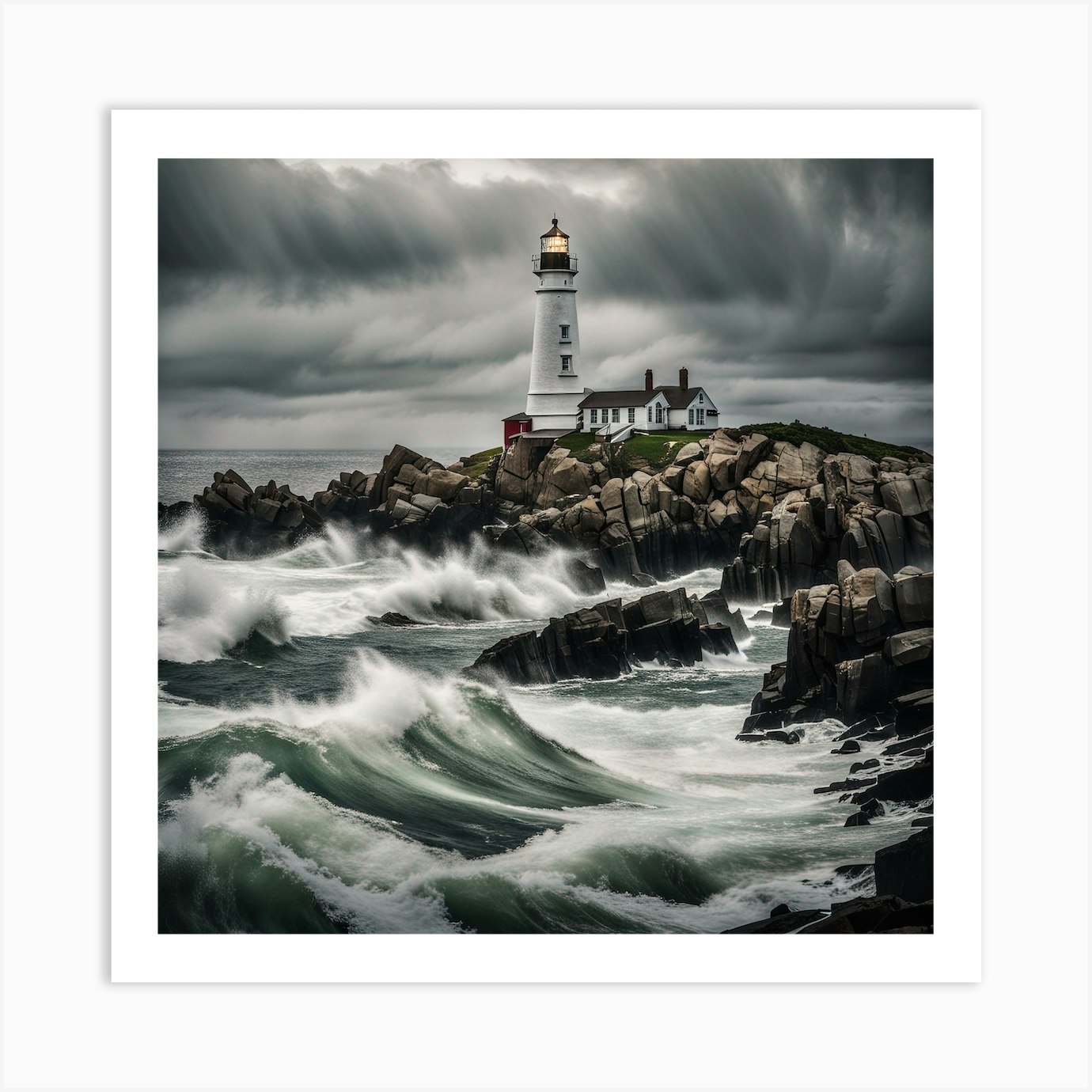 Stormy Lighthouse Art Print by PixelJunction - Fy