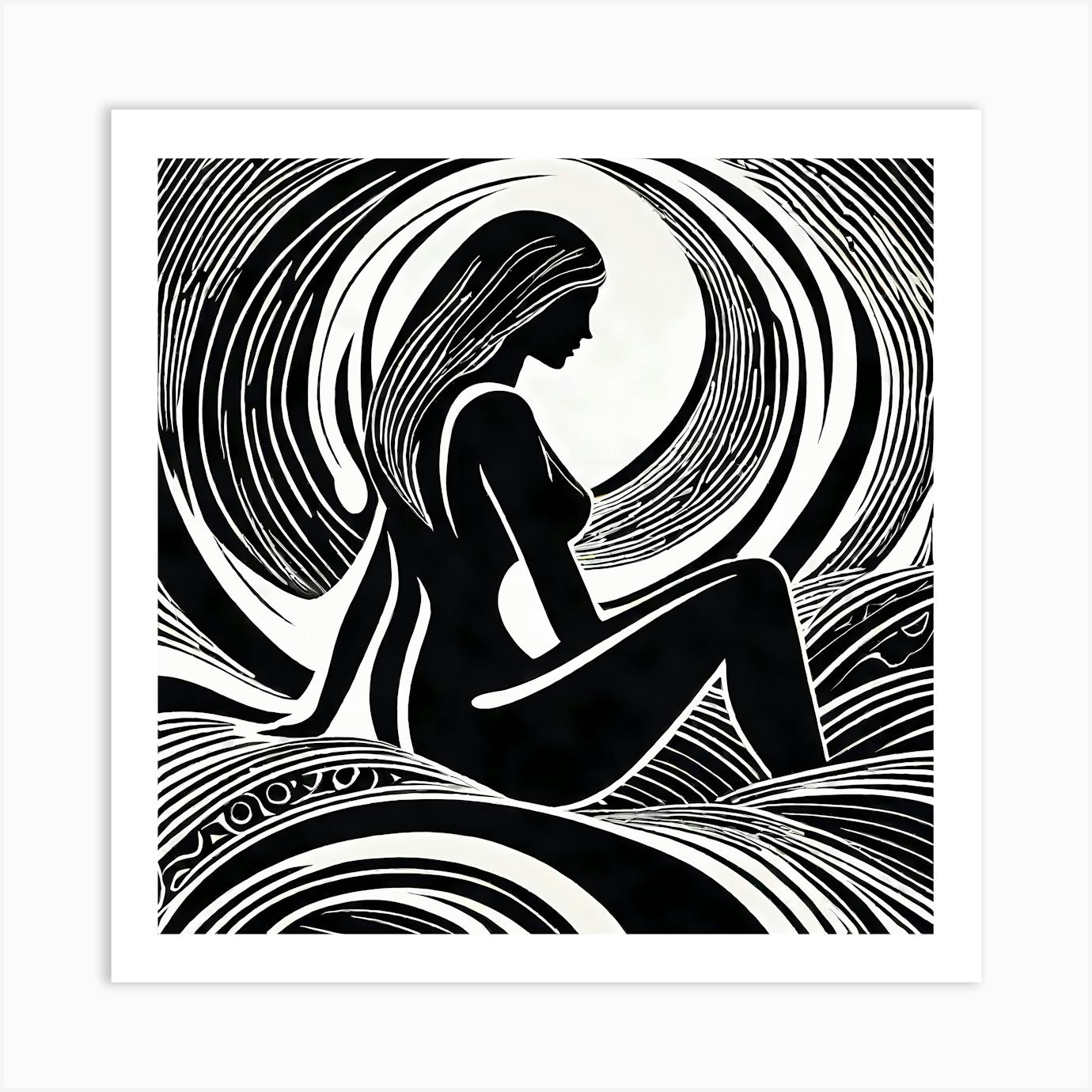 Woman's figure - Euphoric high quality - limited edition linocut print