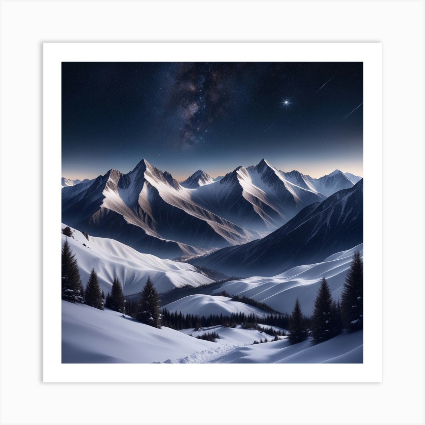 Snowy Mountains Art Print by Pat4U - Fy