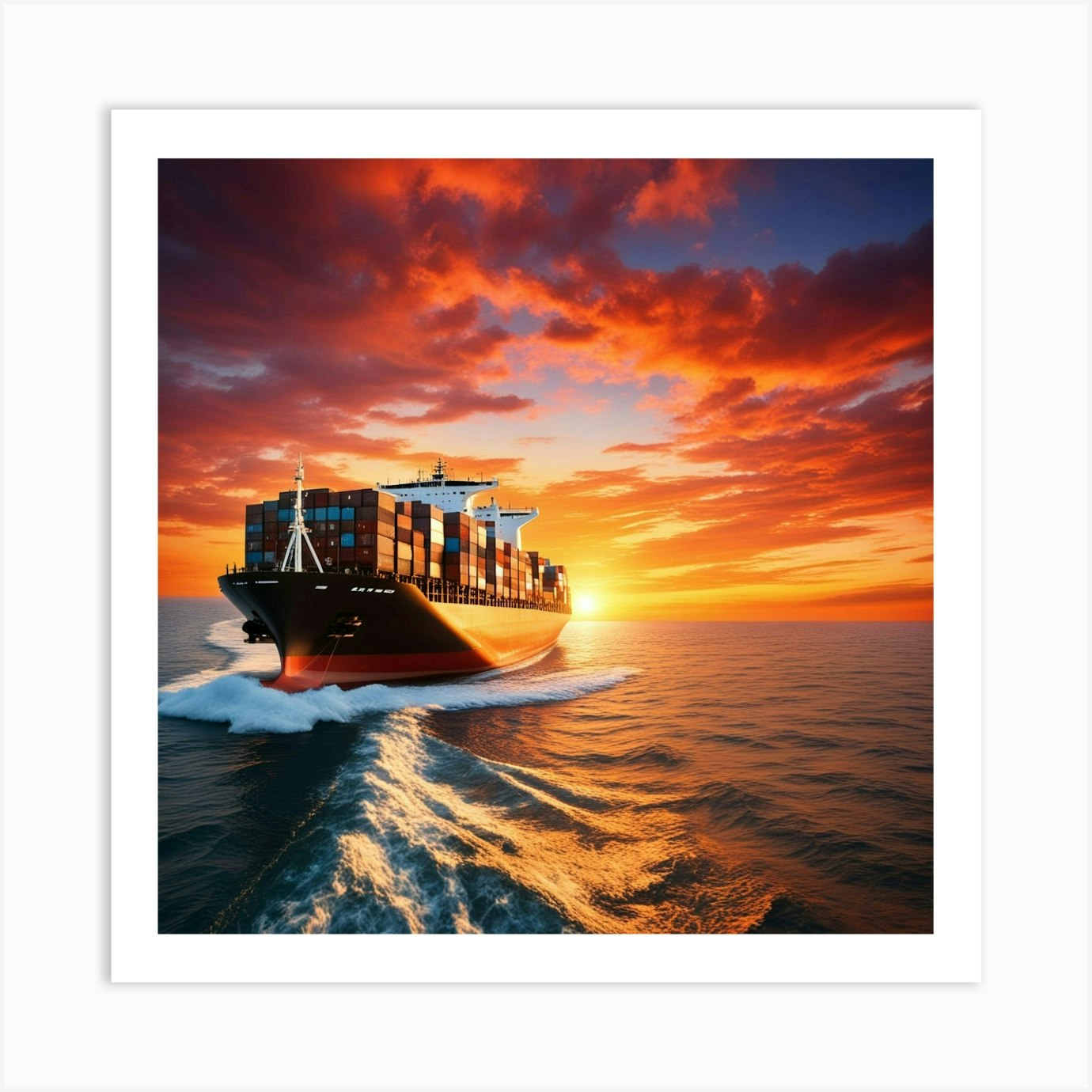 Container Ship Sailing At Sunset Art Print by FOTOPIA - Fy