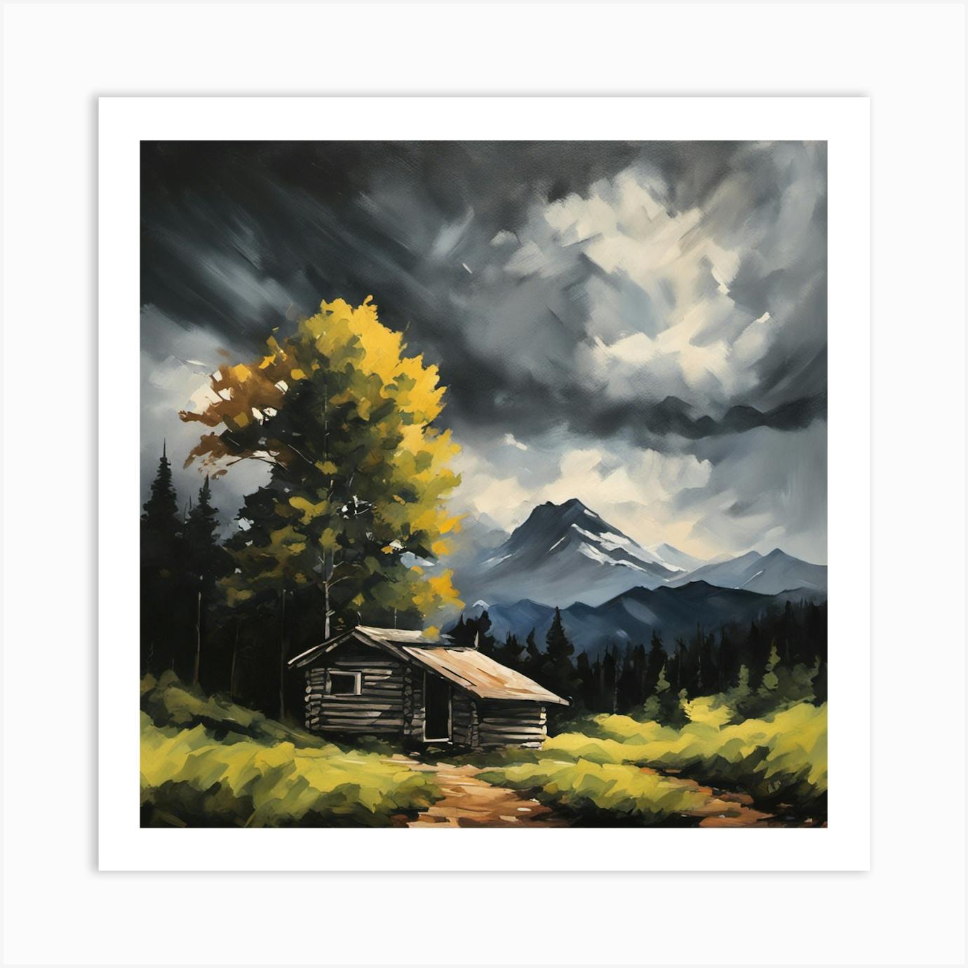 Mountain Landscape with Fall Colors // Fall Scenery // Painting // Acrylic Painting // Mountain Cabin // Mountain // 2024 Scenic View // Cabin