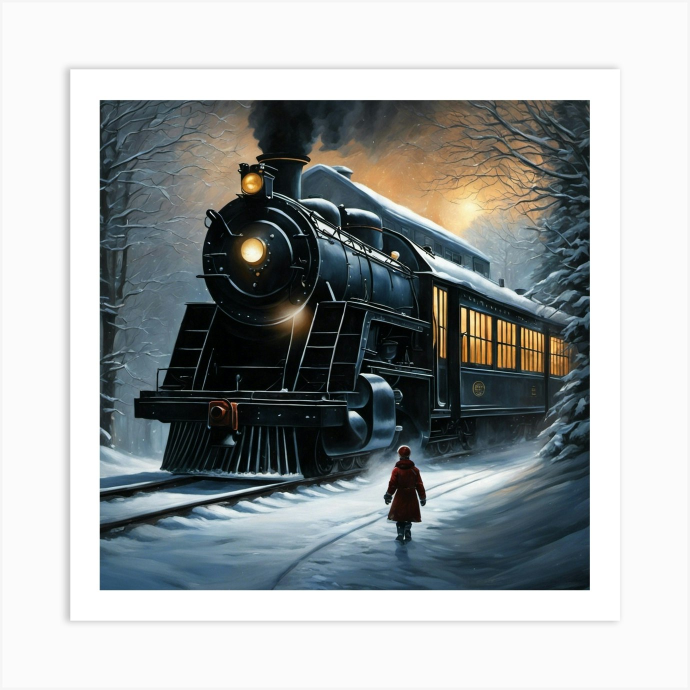 Dramatic Polar Express Painting In On A Dark Winter Night9742 Art Print ...