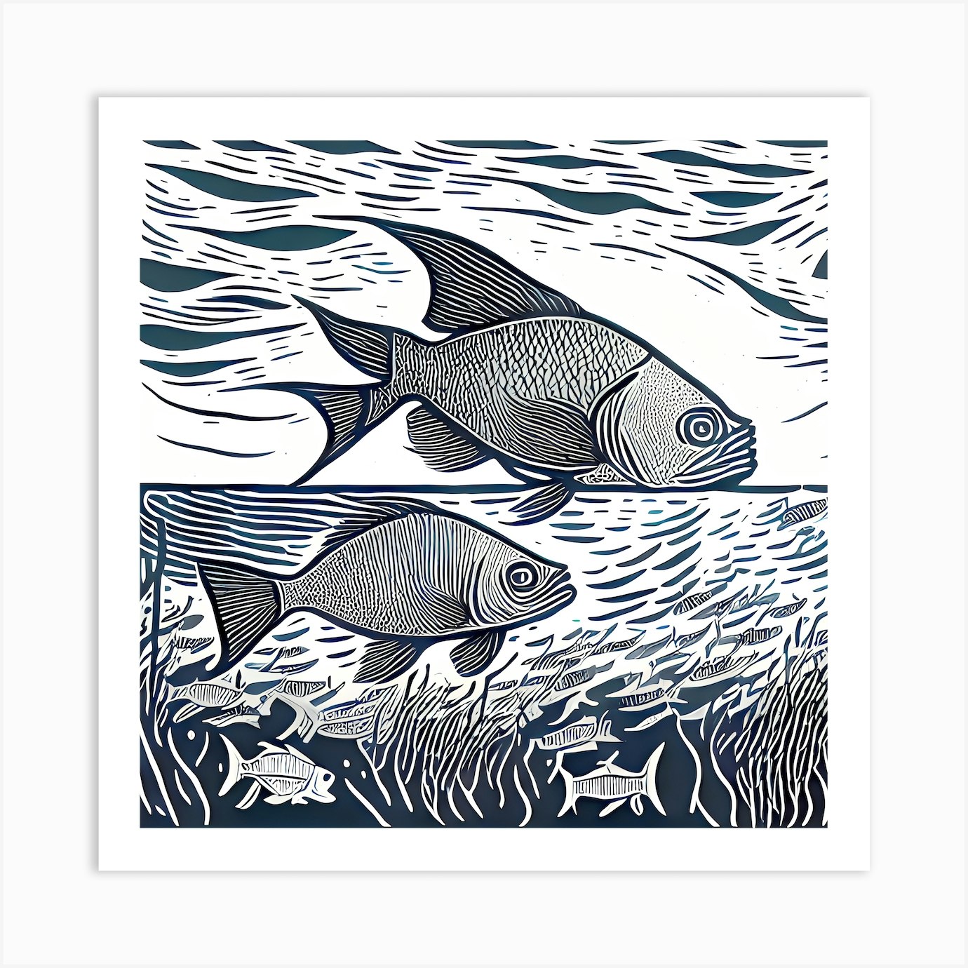 Fish In The Water Linocut Art Print by Two Six Media Fy