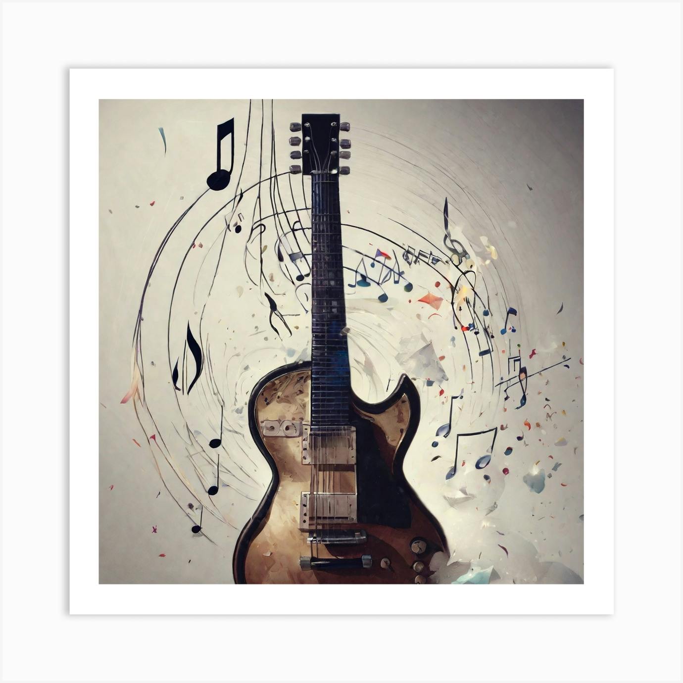 Guitar With Music Notes Art Print