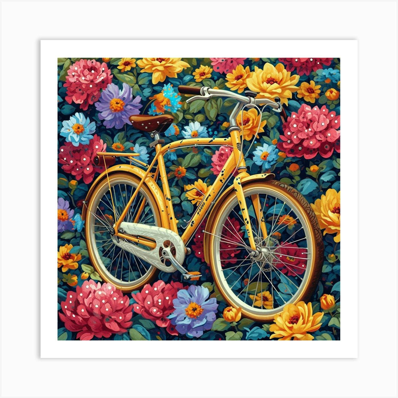 Bicycle and flowers painting sale