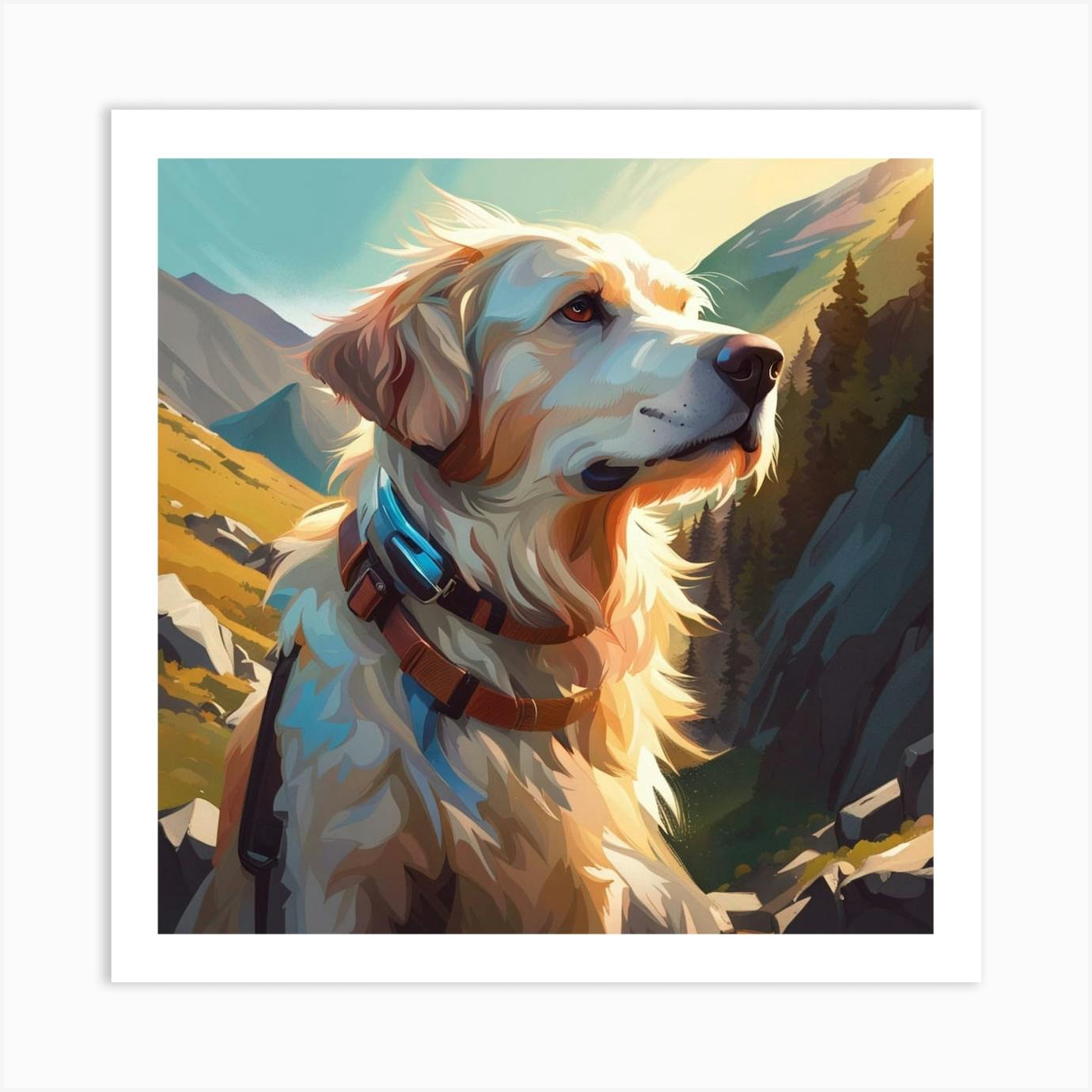 Hiking Golden Retriever Art Print