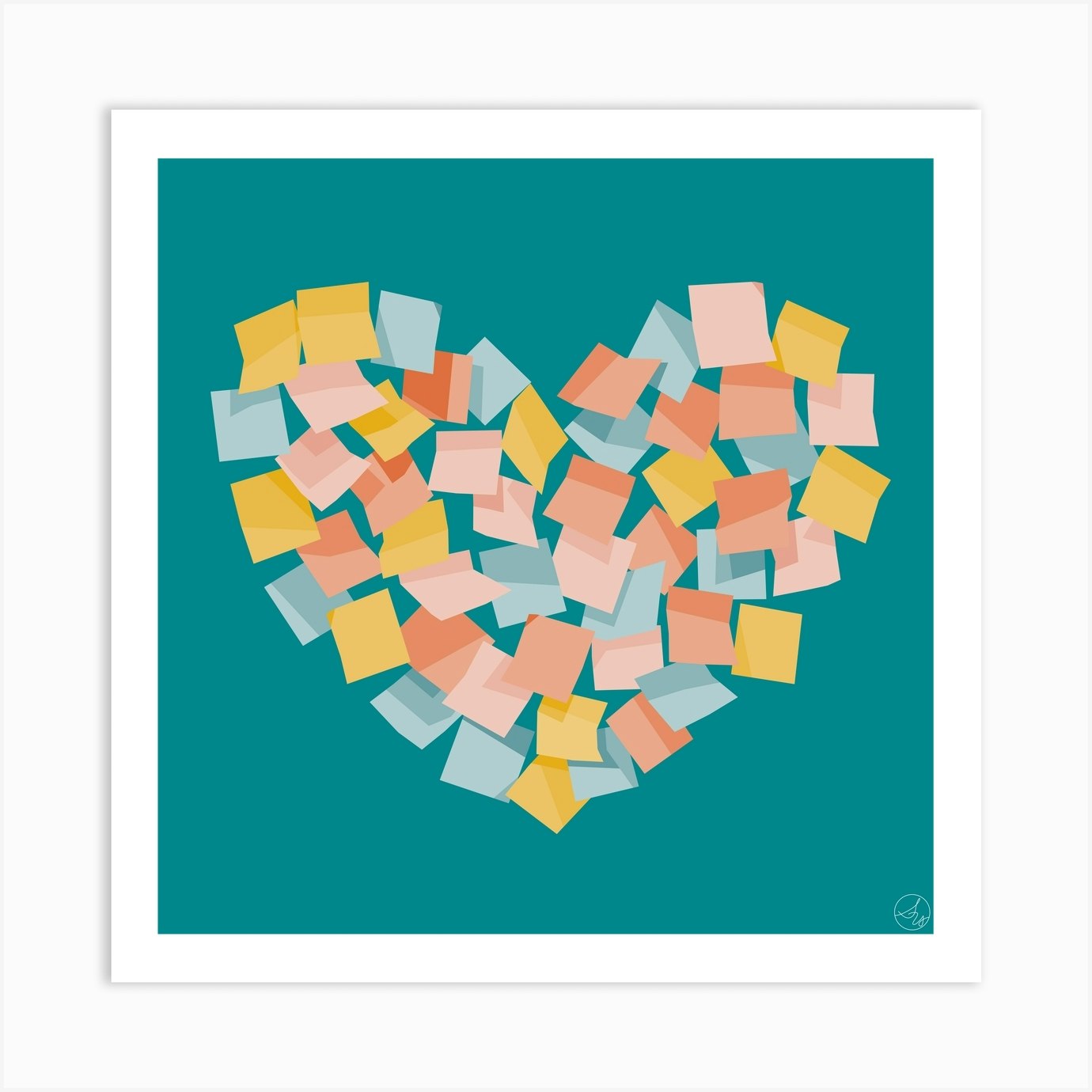 Post It Note Heart Square Art Print by SYChen Design Fy