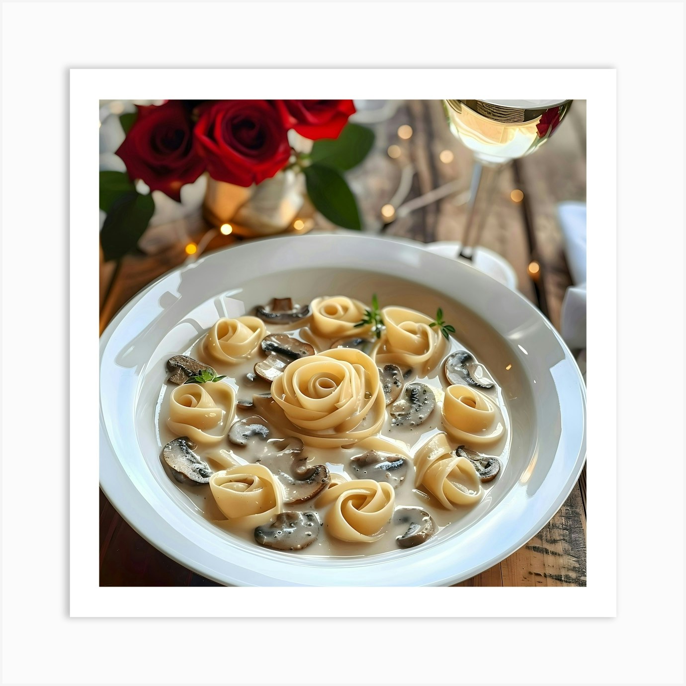 Rose-Shaped Pasta with Creamy Mushroom Sauce Art Print by Lozzerly - Fy
