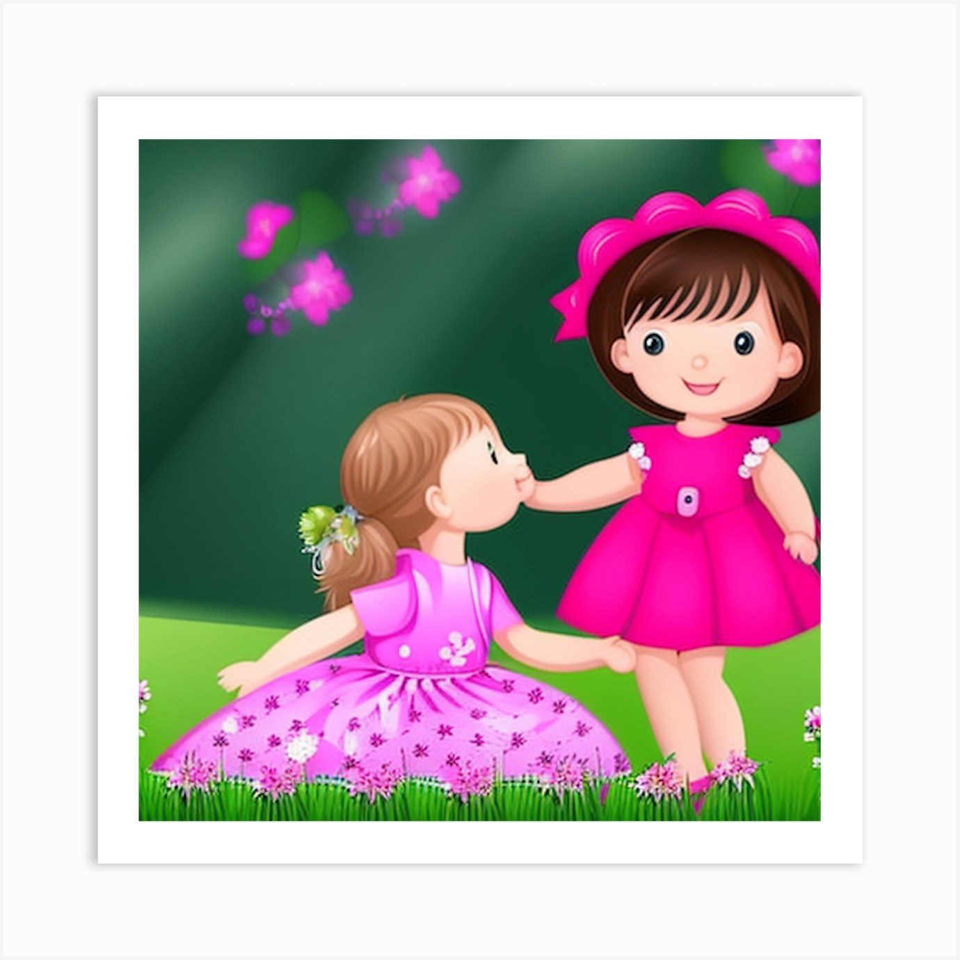Little Girls Kissing Art Print by Fy