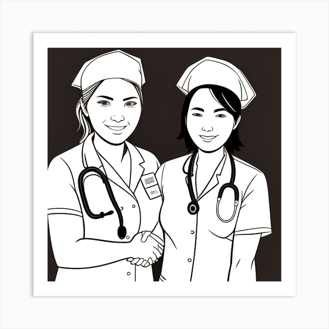 Two Nurses Shaking Hands Art Print By Mdsarts Fy