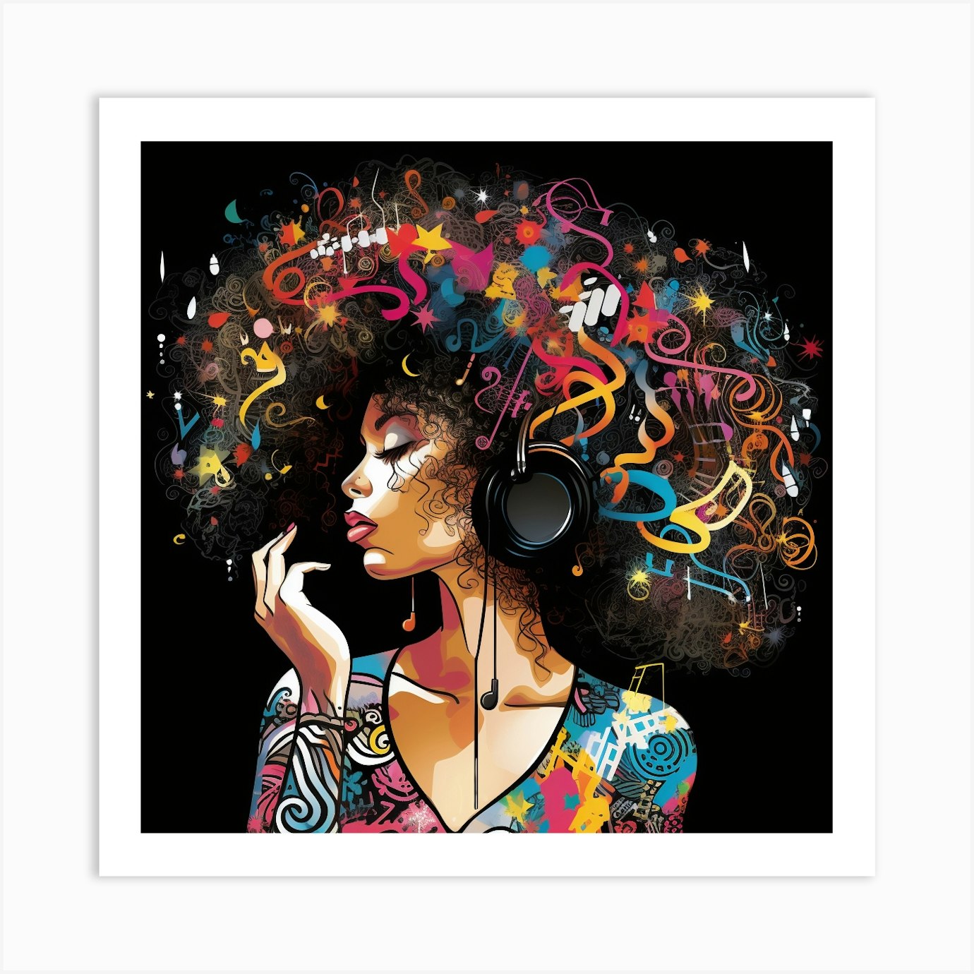 Afro Girl With Headphones Art Print by Bella Luna - Fy