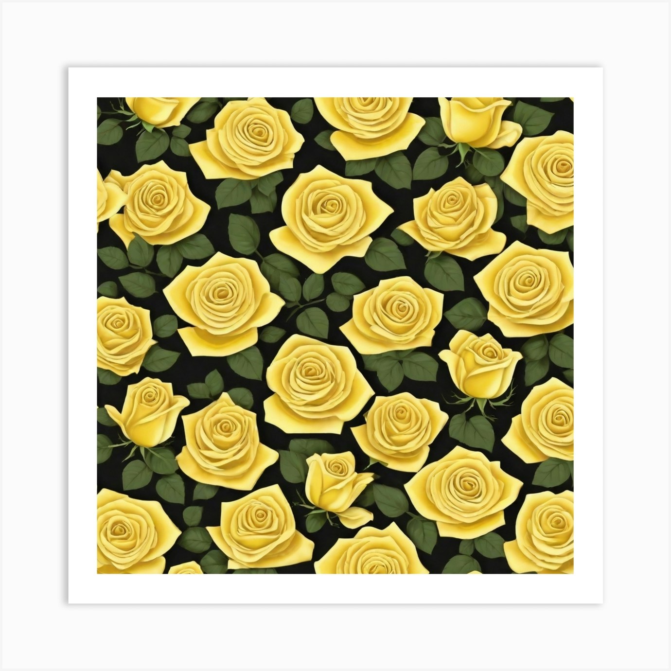 Yellow Roses On Black Background Art Print by Pat4U Fy
