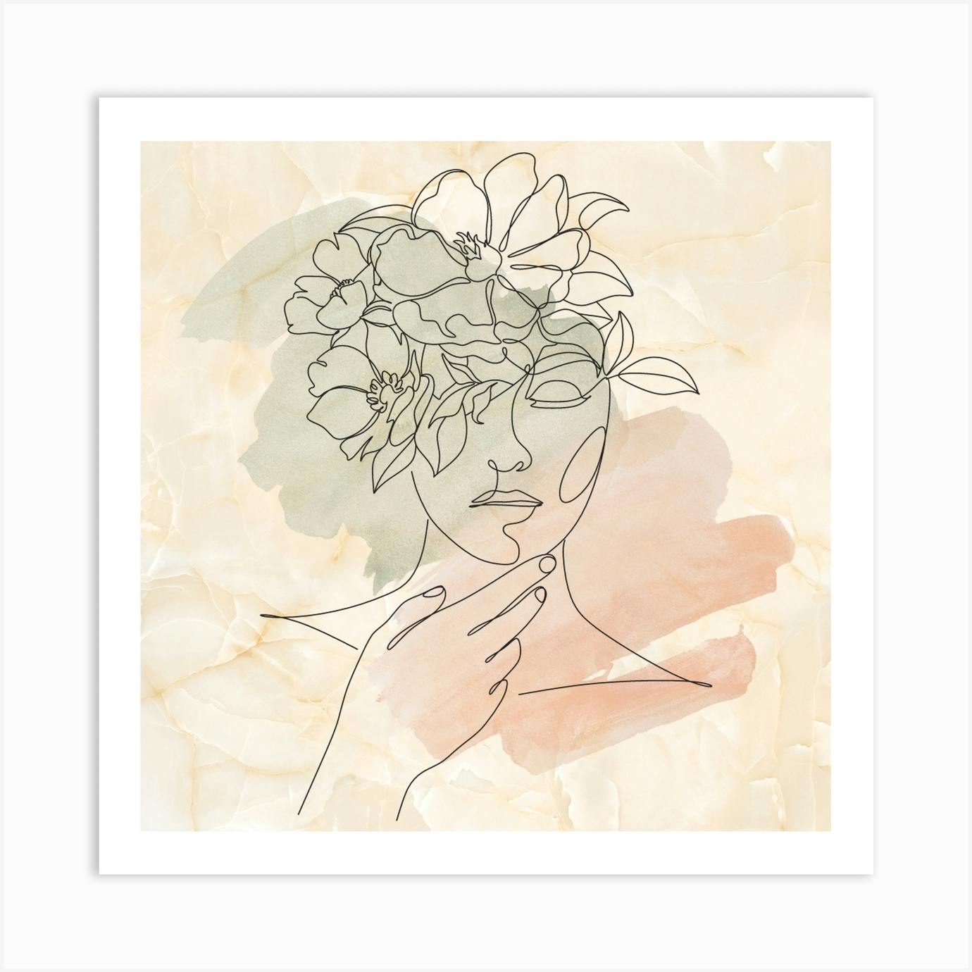 Floral woman figure - limited edition linocut hot print