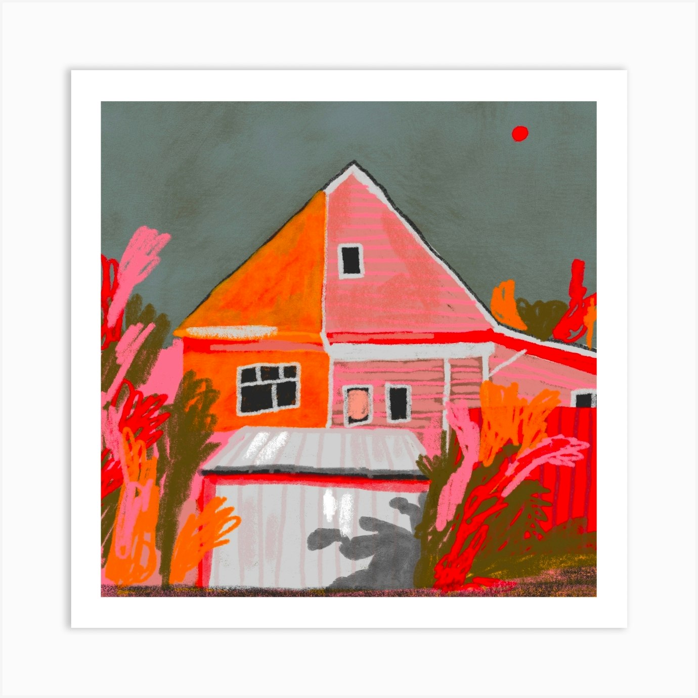 Pink House Square Art Print by Rafaela Pascotto - Fy