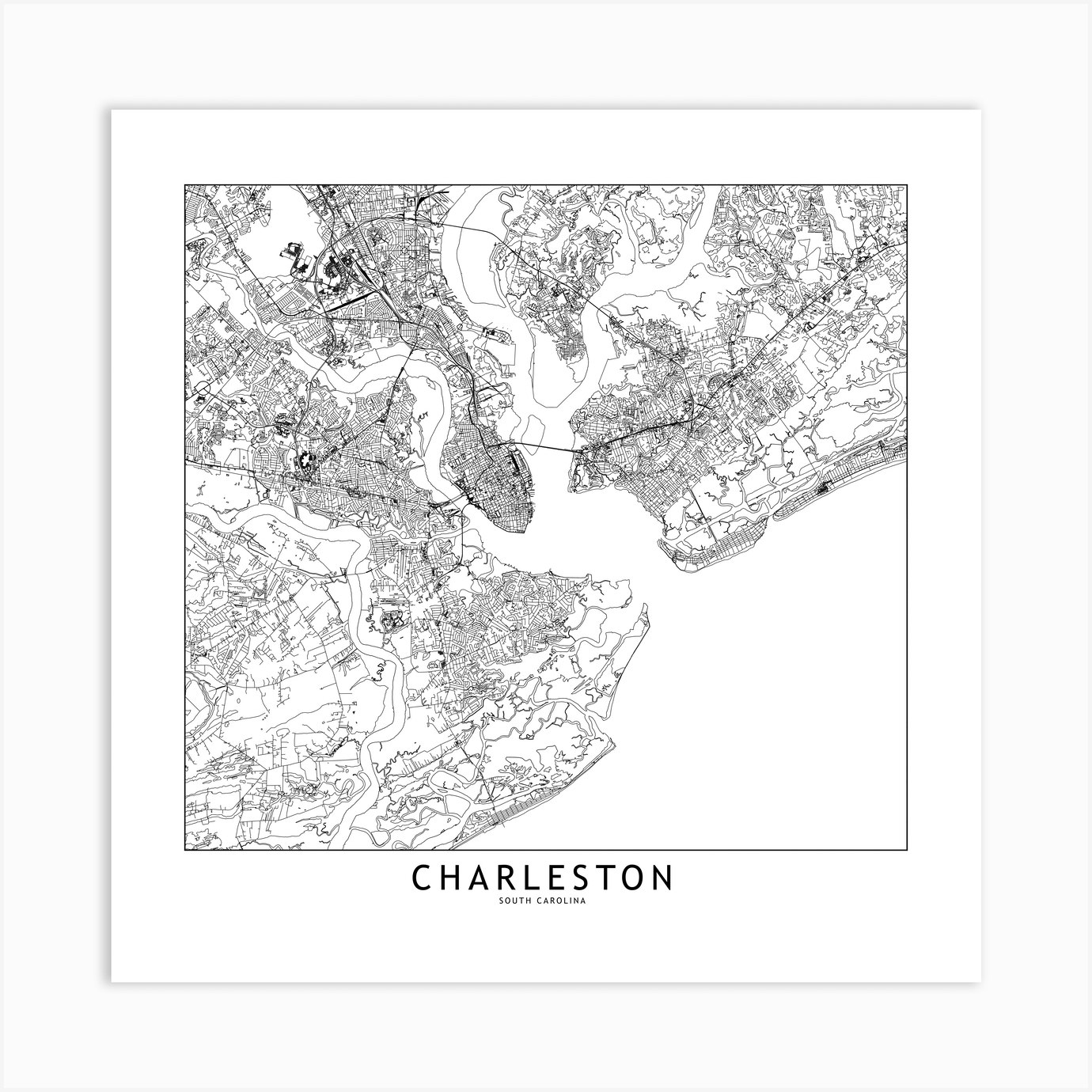 Charleston White Map Square Art Print by multipliCITY - Fy