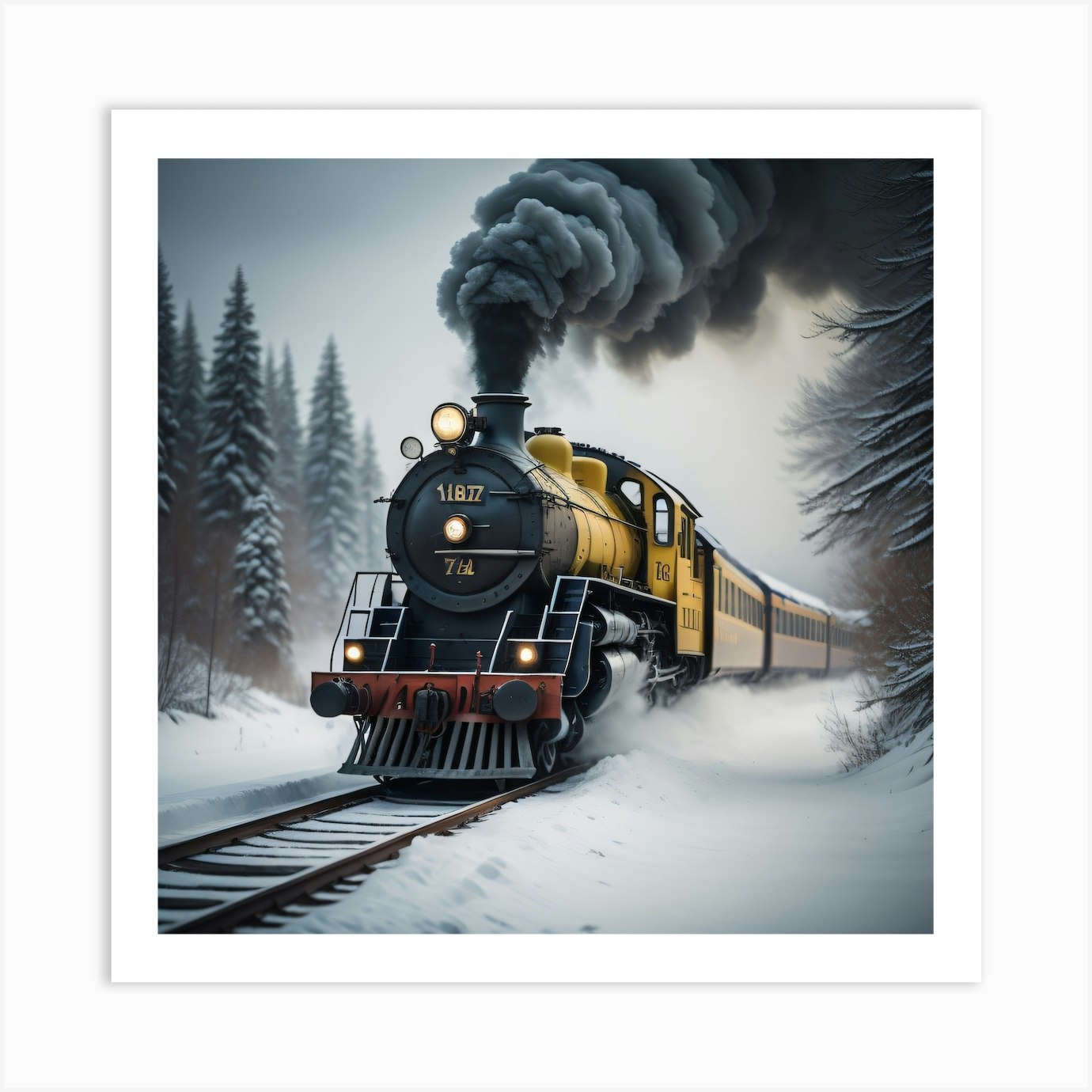 Steam Train In Winter Created using Imagine AI Art 1 Art Print by ...