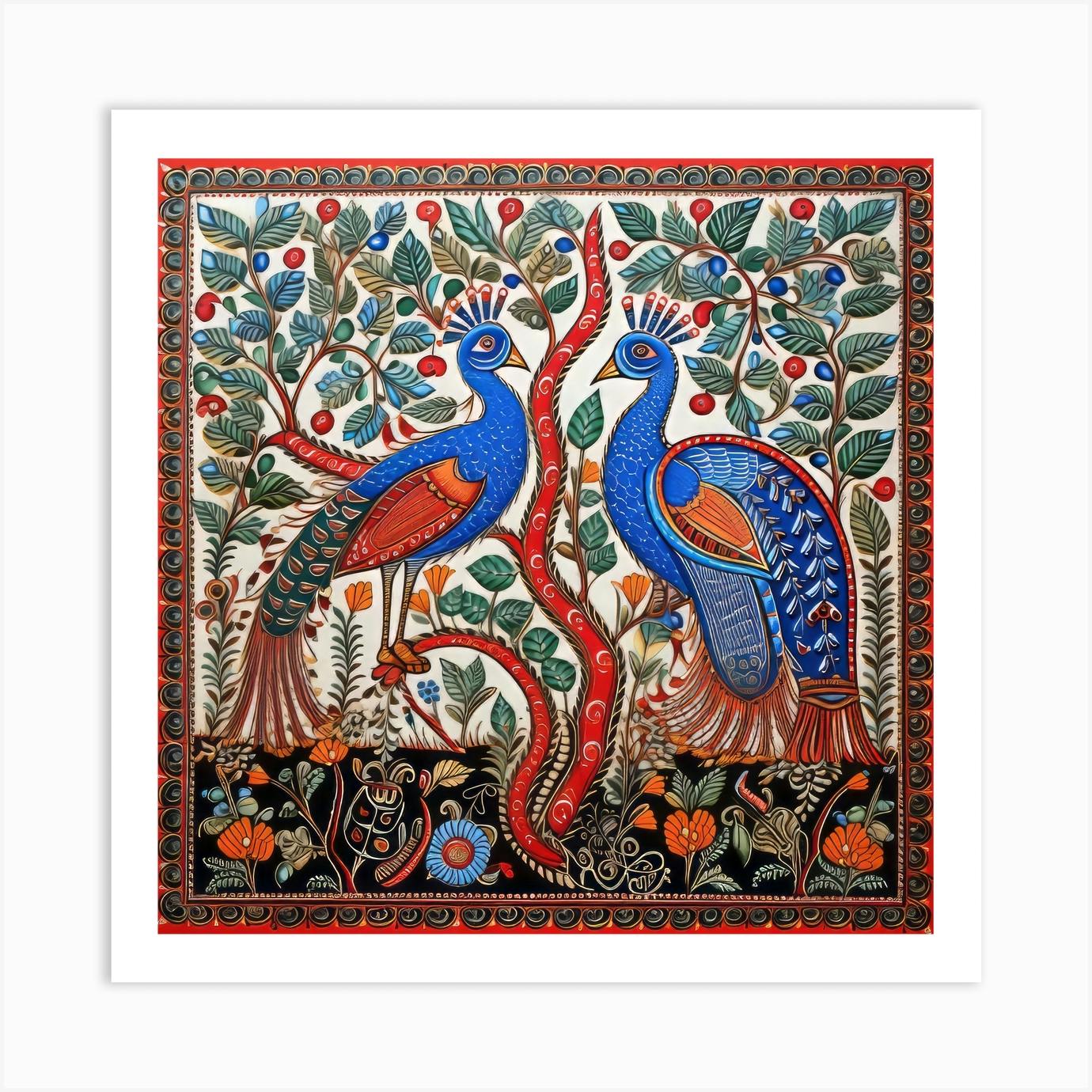 Peacocks On A Tree Madhubani Painting Indian Traditional Style 1 Art Print