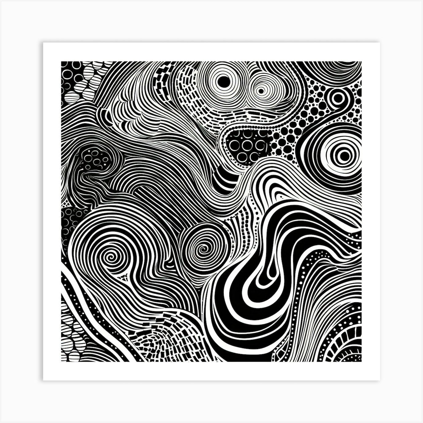 Wavy Sketch In Black And White Line Art 6 Art Print by Essence Lines - Fy