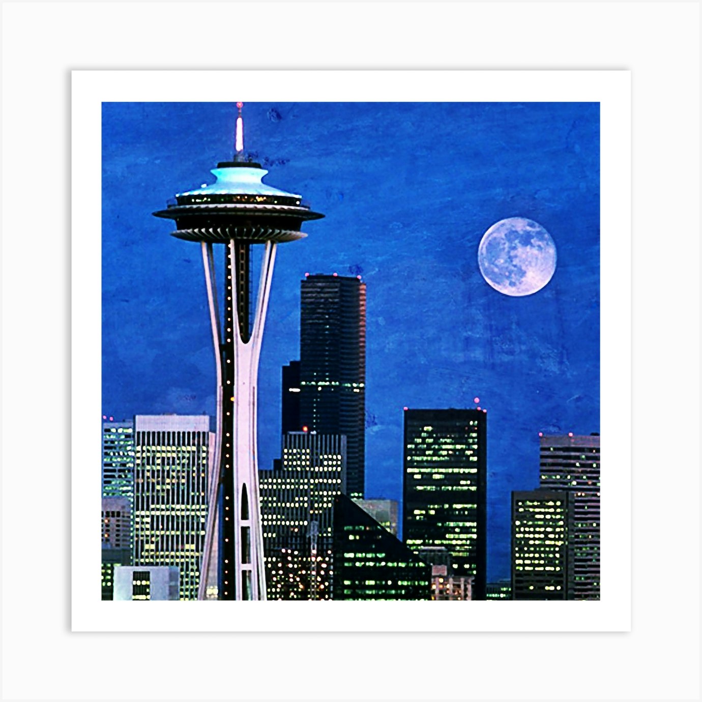 Blue Moon Seattle Space Needle Art Print by Christine aka stine1 Fy