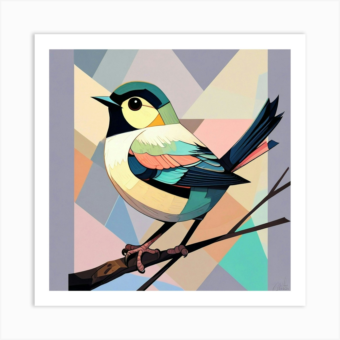 Cubism Art, Tit bird Art Print by P&V_printable_art - Fy