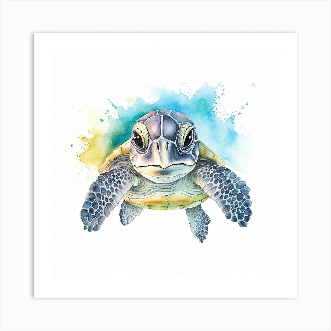 Baby Sea Turtle Watercolour 6 Art Print by Marine Masterpieces - Fy