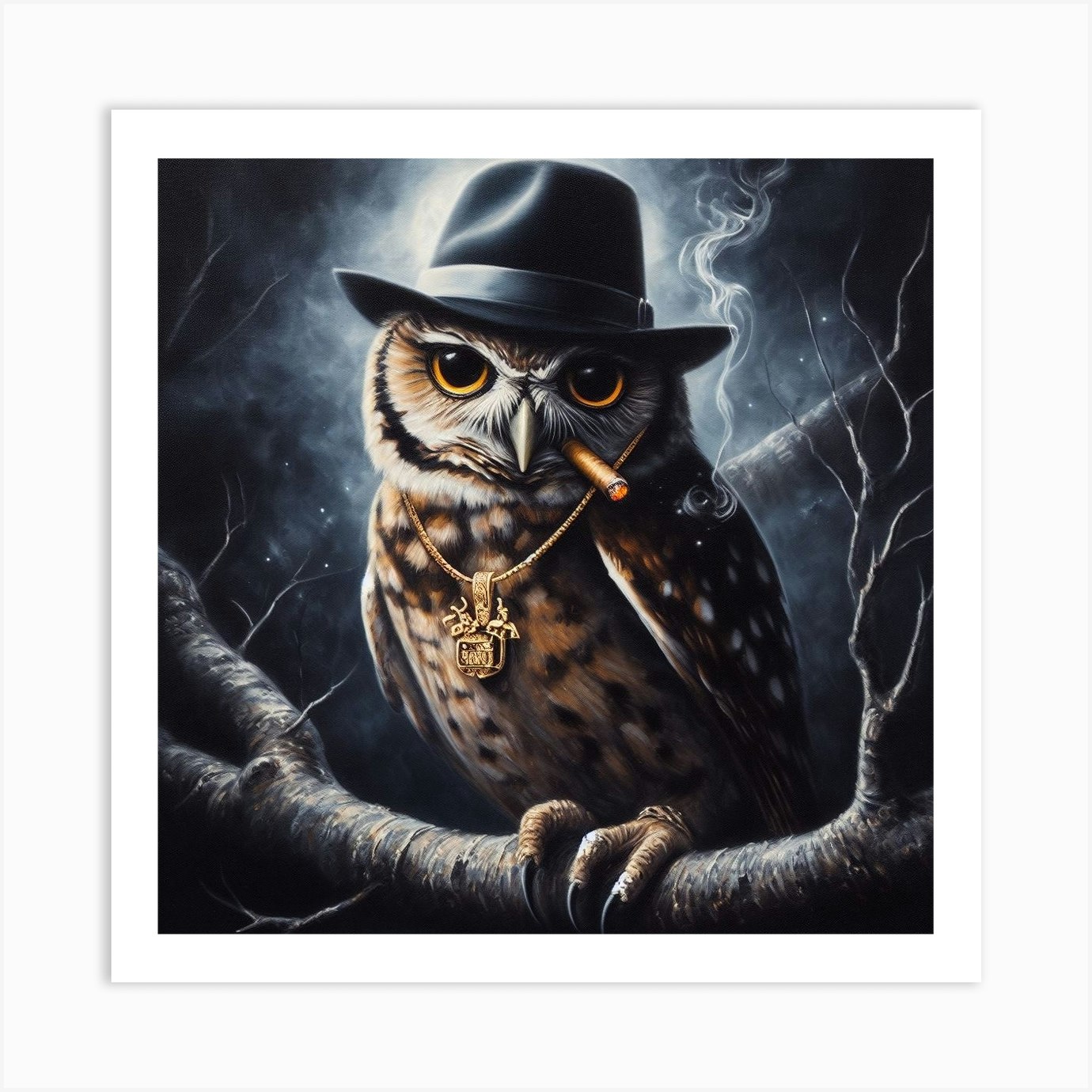 Owl Smoking A Cigarette 4 Art Print By Owlduckcat Fy 4188