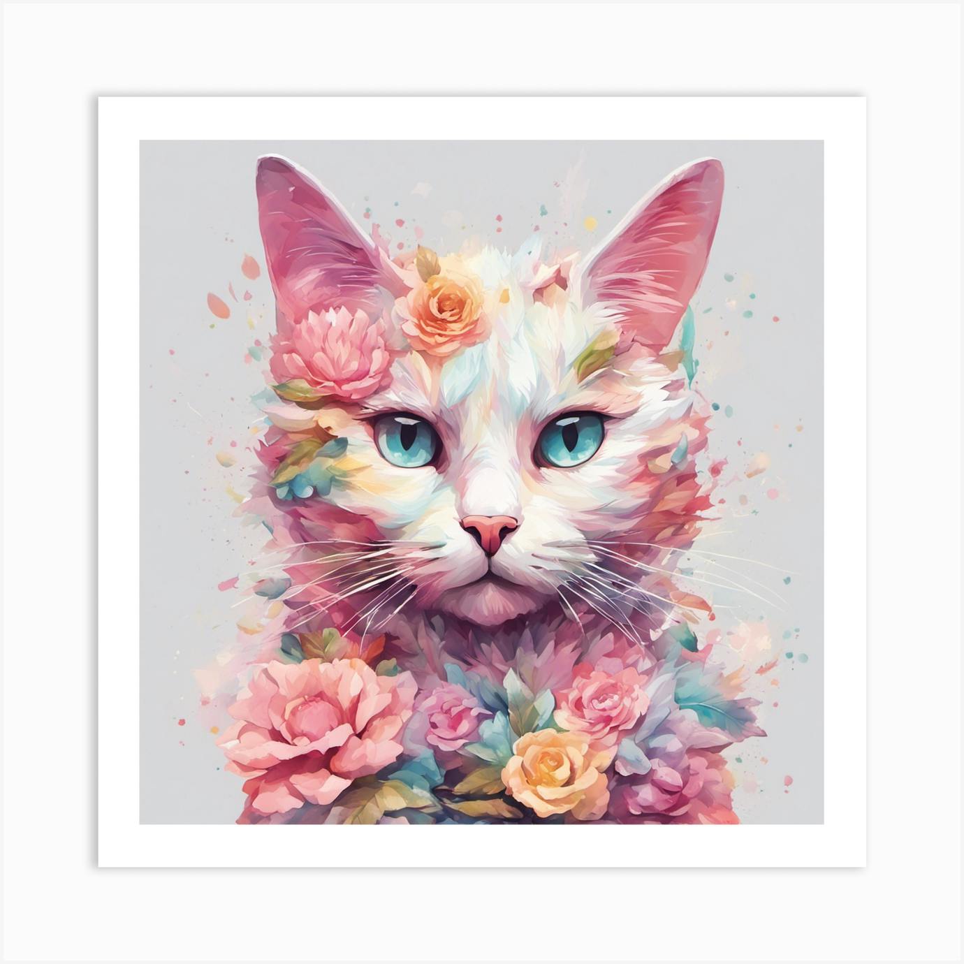 Cat Floral Watercolor Painting 12 on sale x 16 Gallery Wrapped Canvas Print