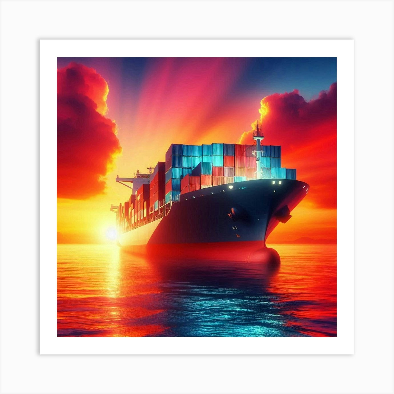 Container Ship At Sunset 7 Art Print by FOTOPIA - Fy