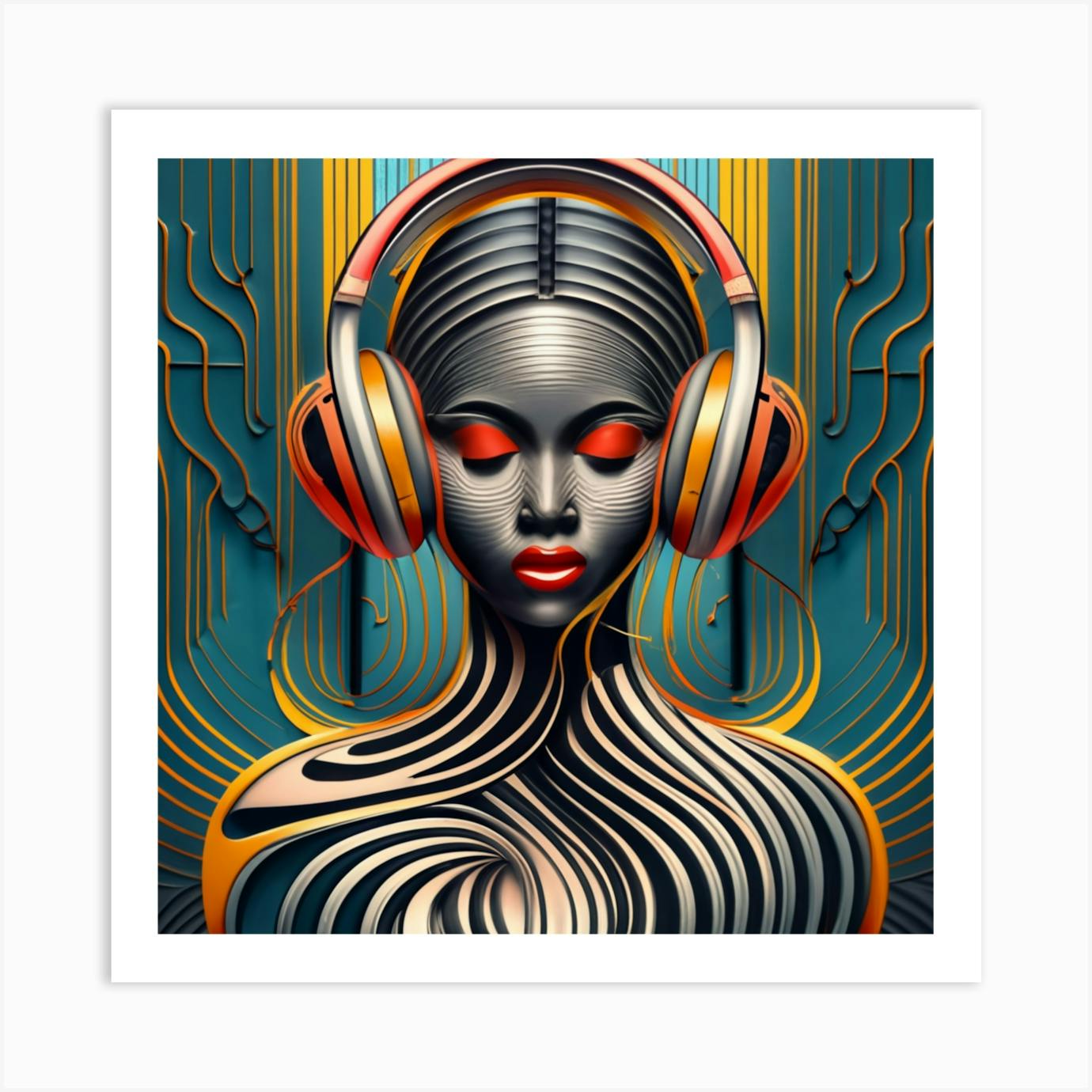 Woman With Headphones 66 Art Print by FOX & JAY - Fy