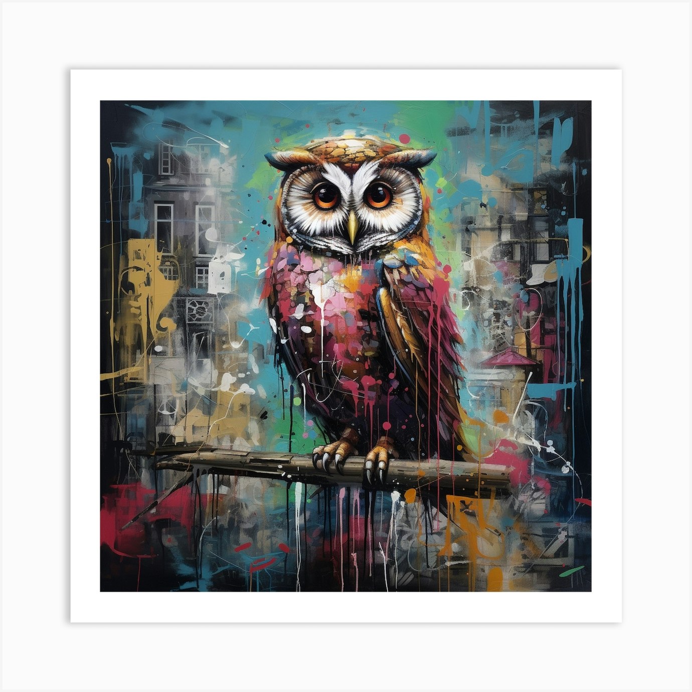 Owl In The City Art Print by David Arts Fy