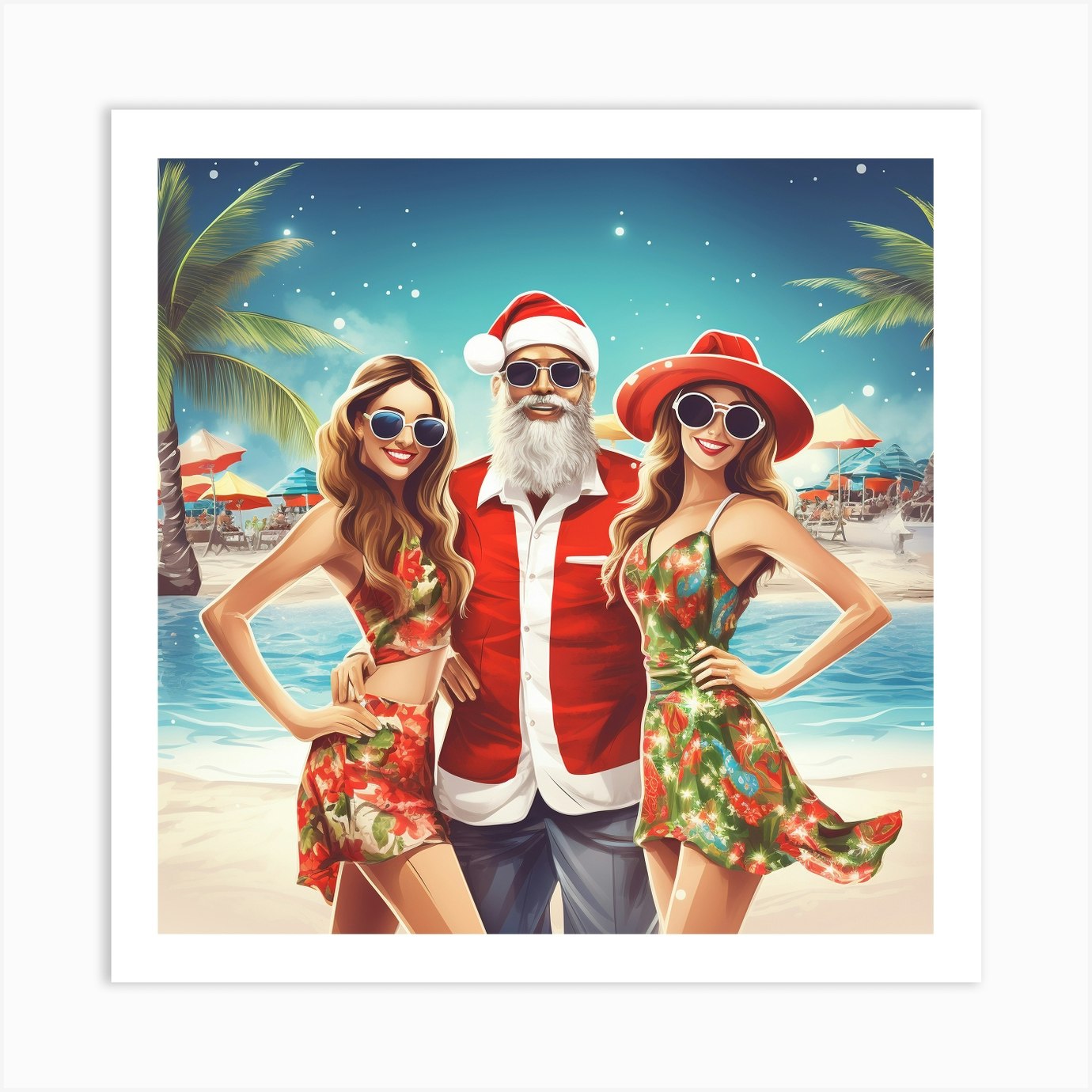 Christmas Beach Party 9 Art Print By Monika Fy